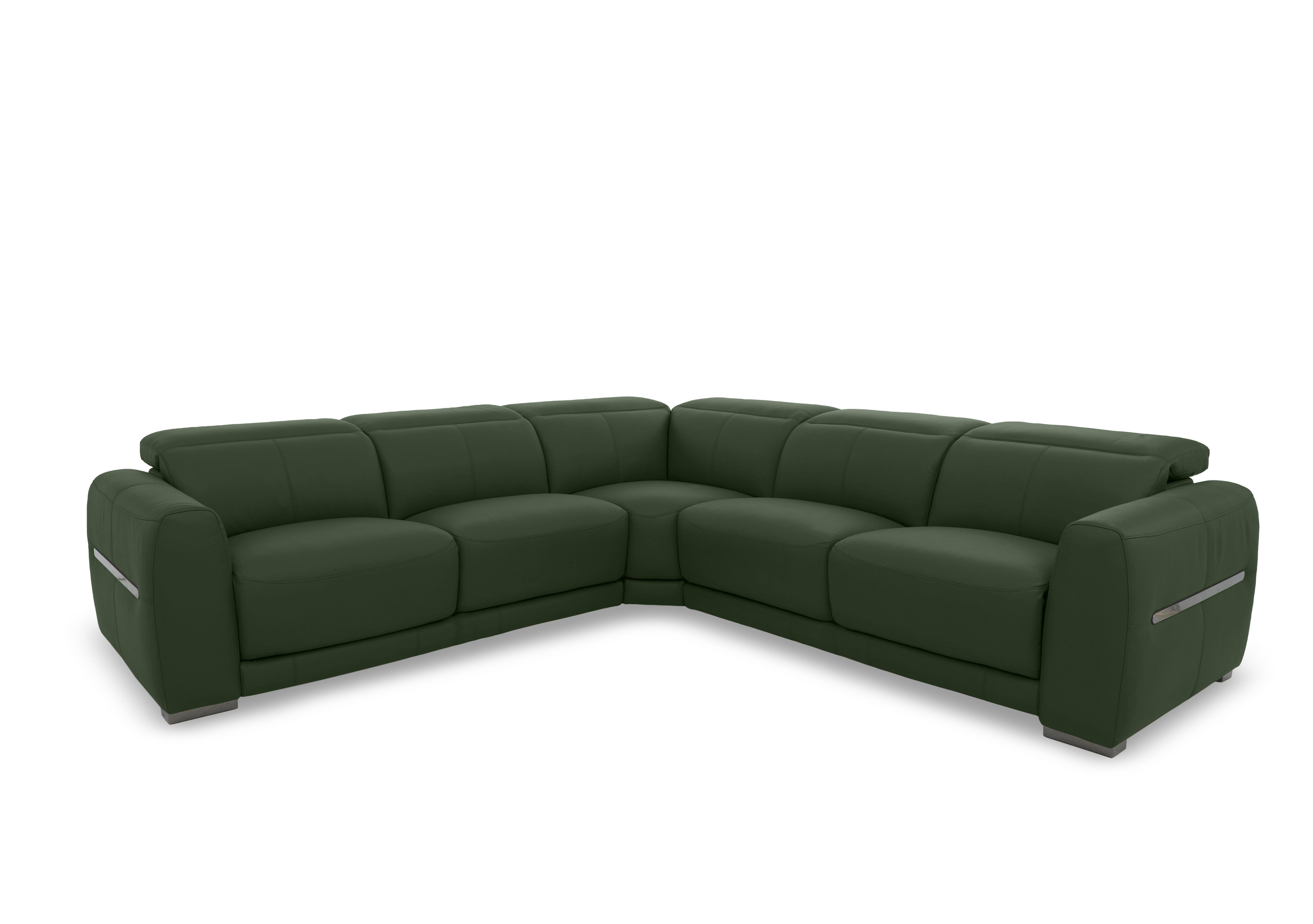 Edison Large Leather Corner Sofa in Nw-371e Chive Green Gm on Furniture Village