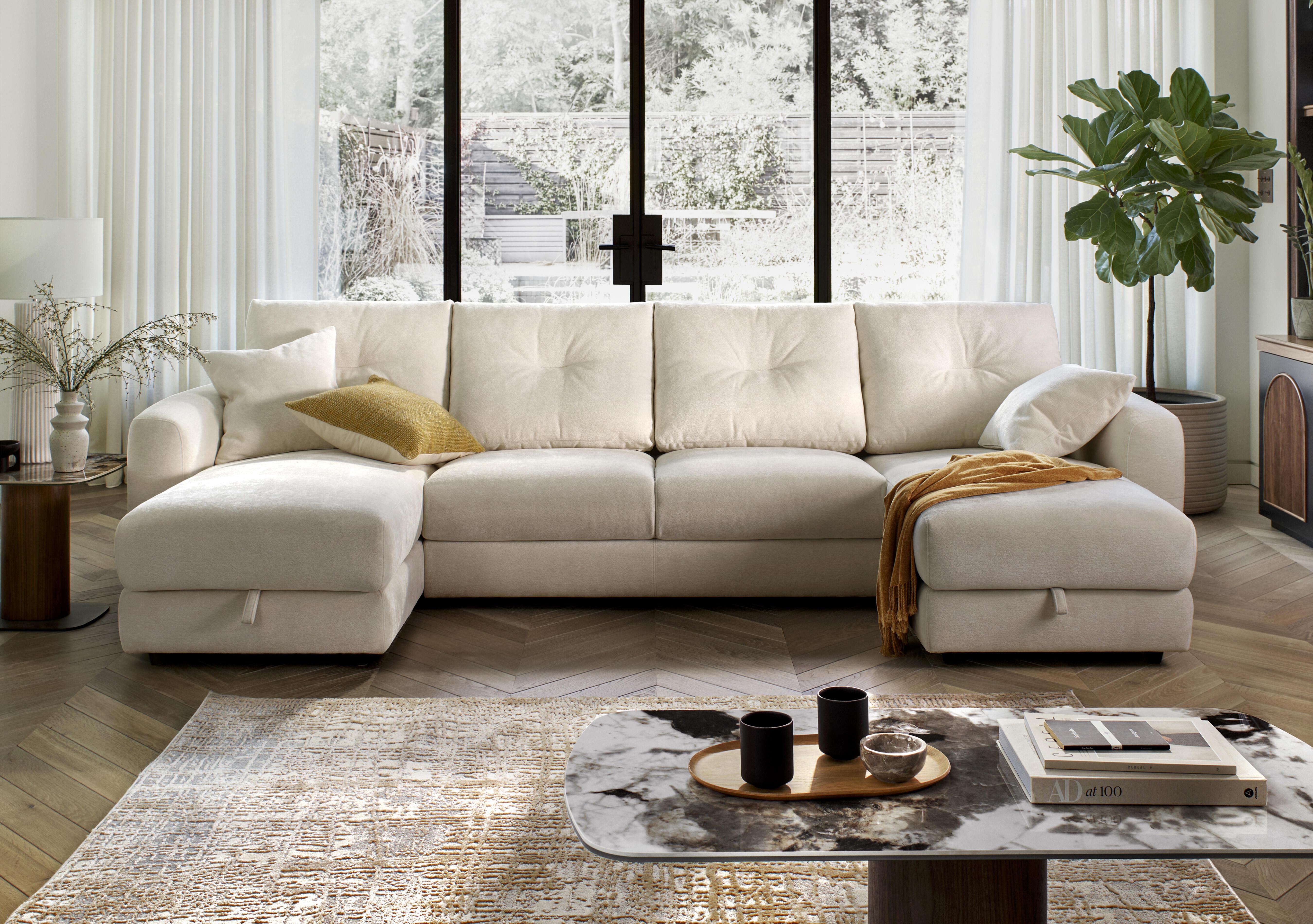 Nest Large Fabric U-Shaped Corner Sofa with Double Storage Chaises in  on Furniture Village