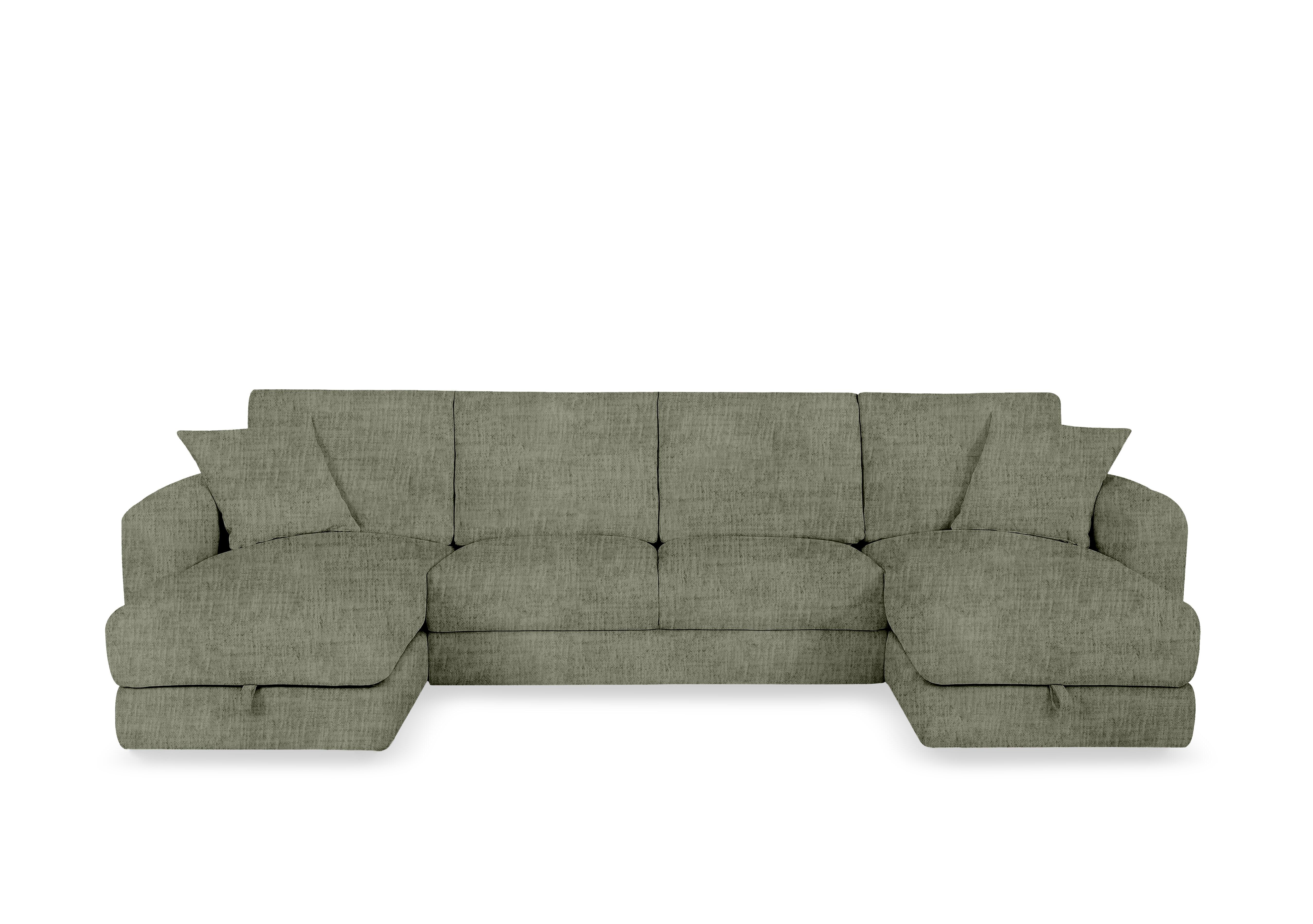 Nest Large Fabric U-Shaped Corner Sofa with Double Storage Chaises in Fab-Mga-R11 Olive Green on Furniture Village