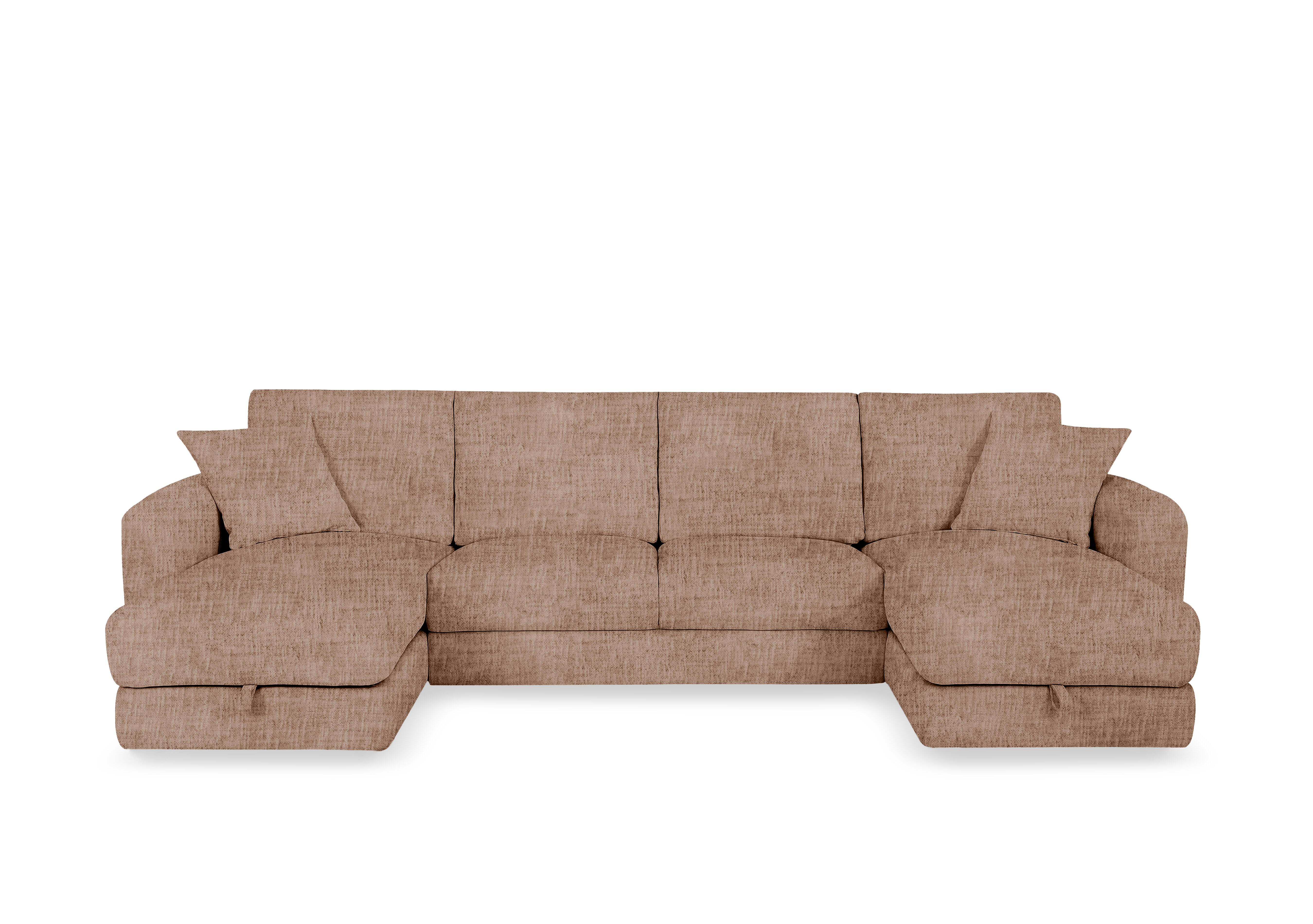 Nest Large Fabric U-Shaped Corner Sofa with Double Storage Chaises in Fab-Mga-R13 Light Brown on Furniture Village