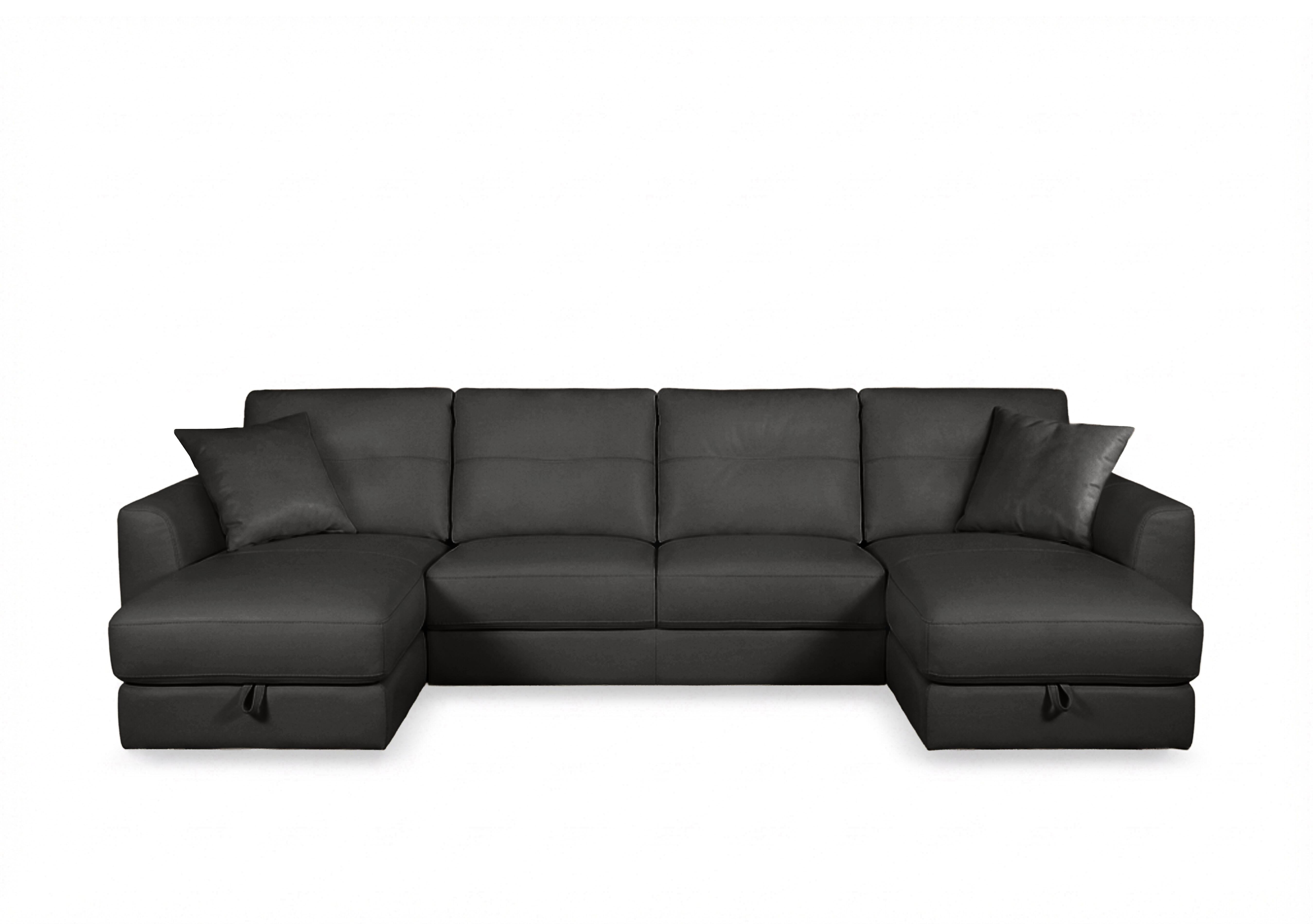Nest Large Leather U-Shaped Corner Sofa with Double Storage Chaises in Nc-023c Black on Furniture Village