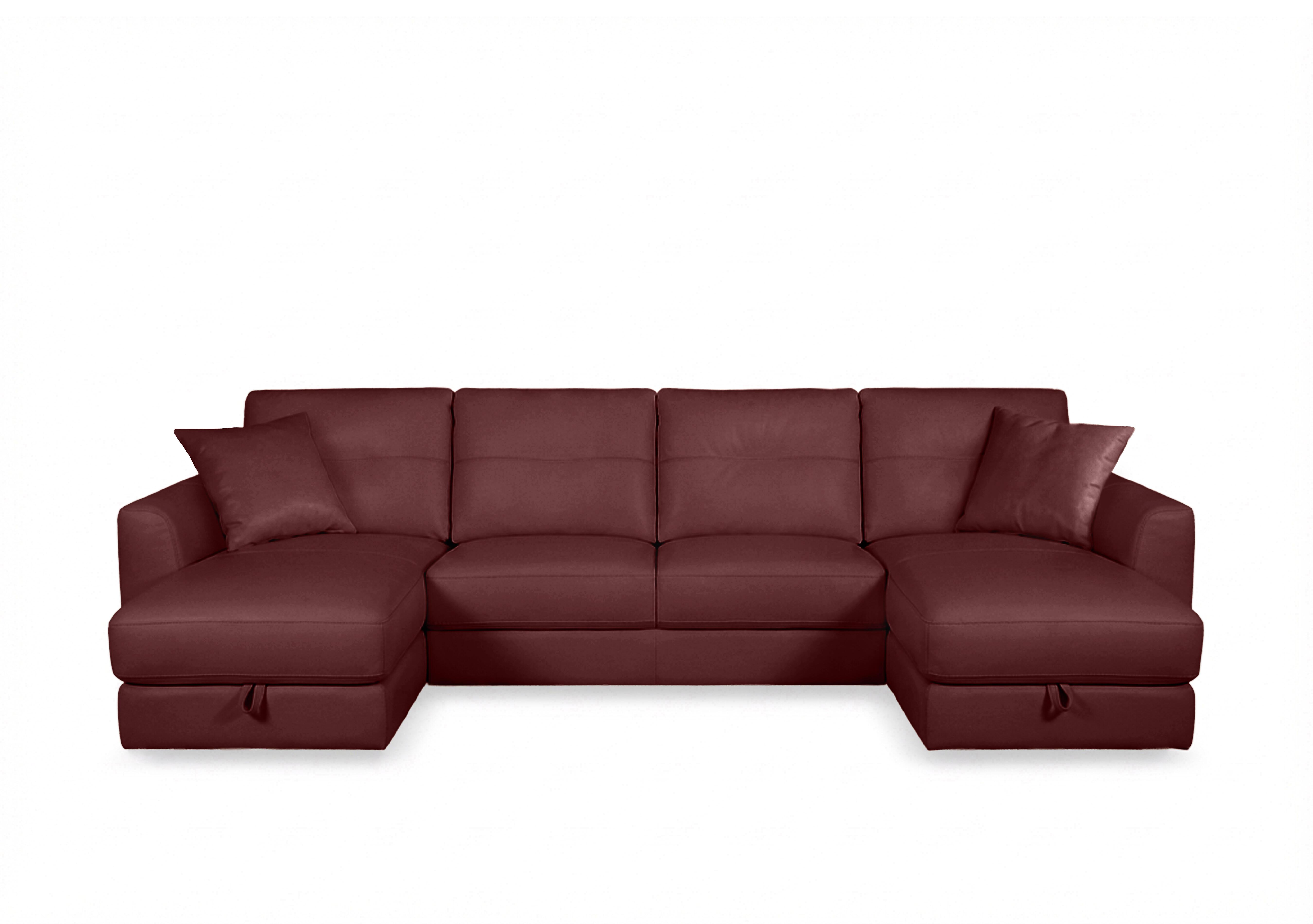 Nest Large Leather U-Shaped Corner Sofa with Double Storage Chaises in Nc-035c Deep Red on Furniture Village