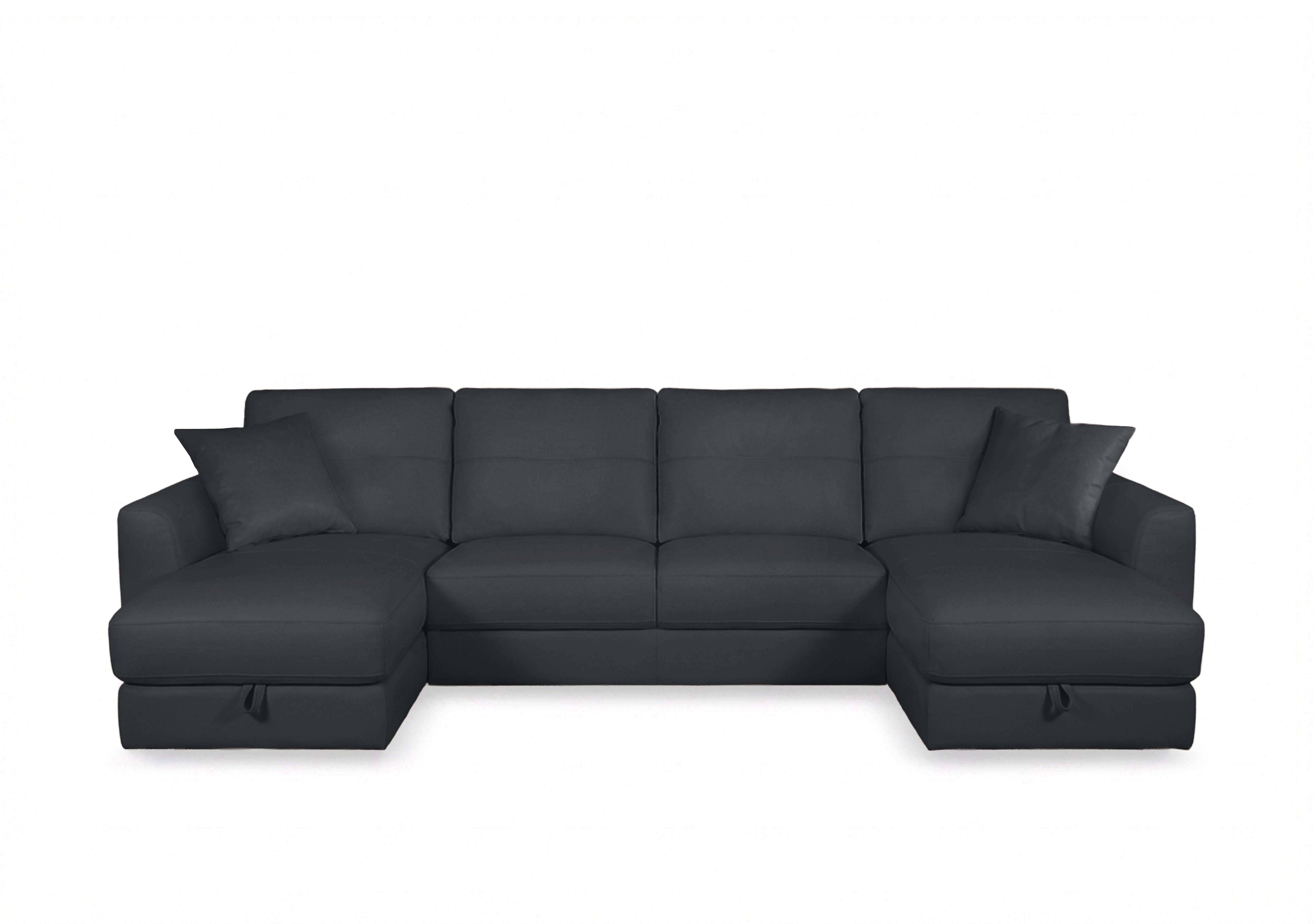 Nest Large Leather U-Shaped Corner Sofa with Double Storage Chaises in Nc-058e Shale Grey on Furniture Village