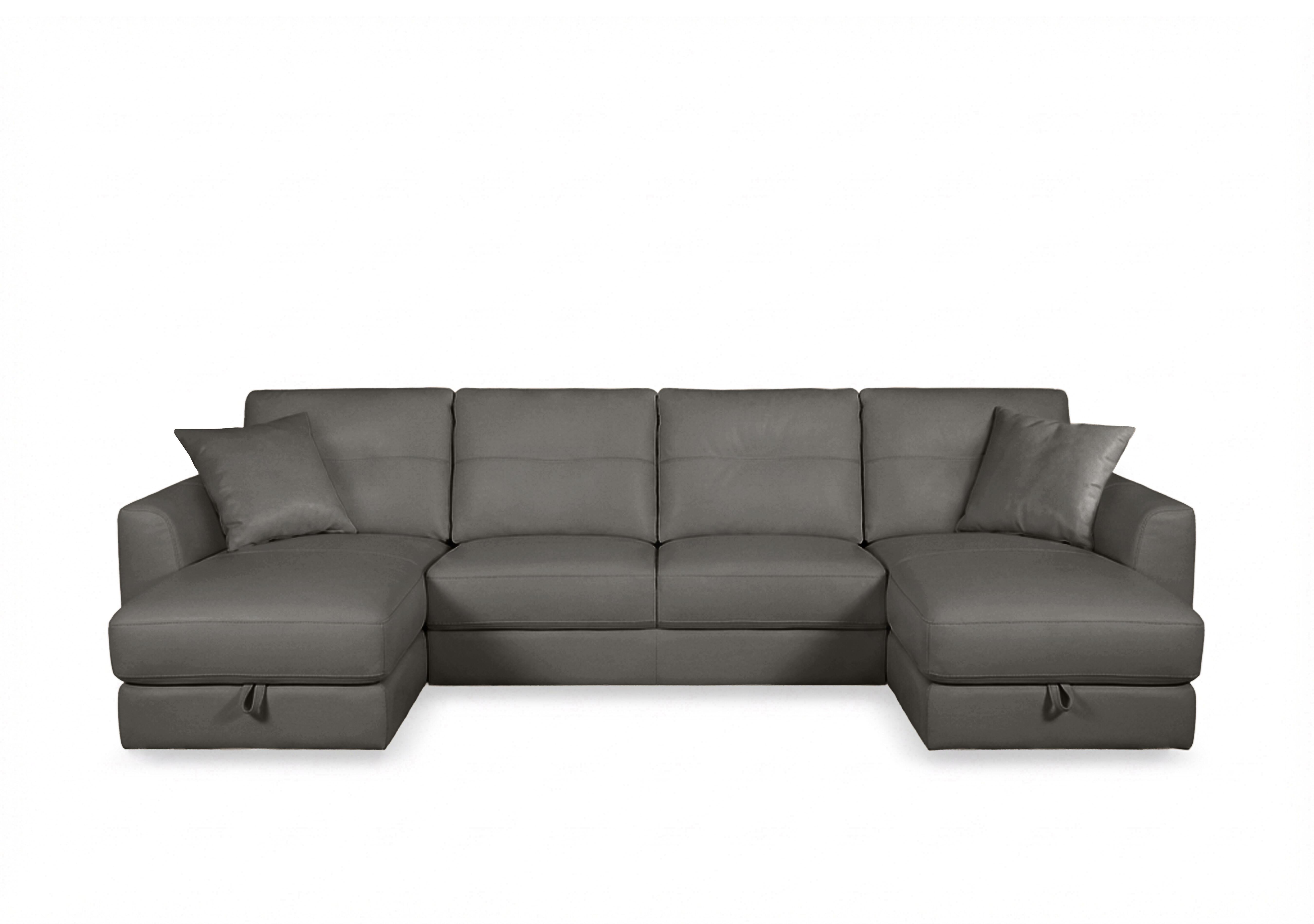 Nest Large Leather U-Shaped Corner Sofa with Double Storage Chaises in Nc-088e Charcoal Grey on Furniture Village