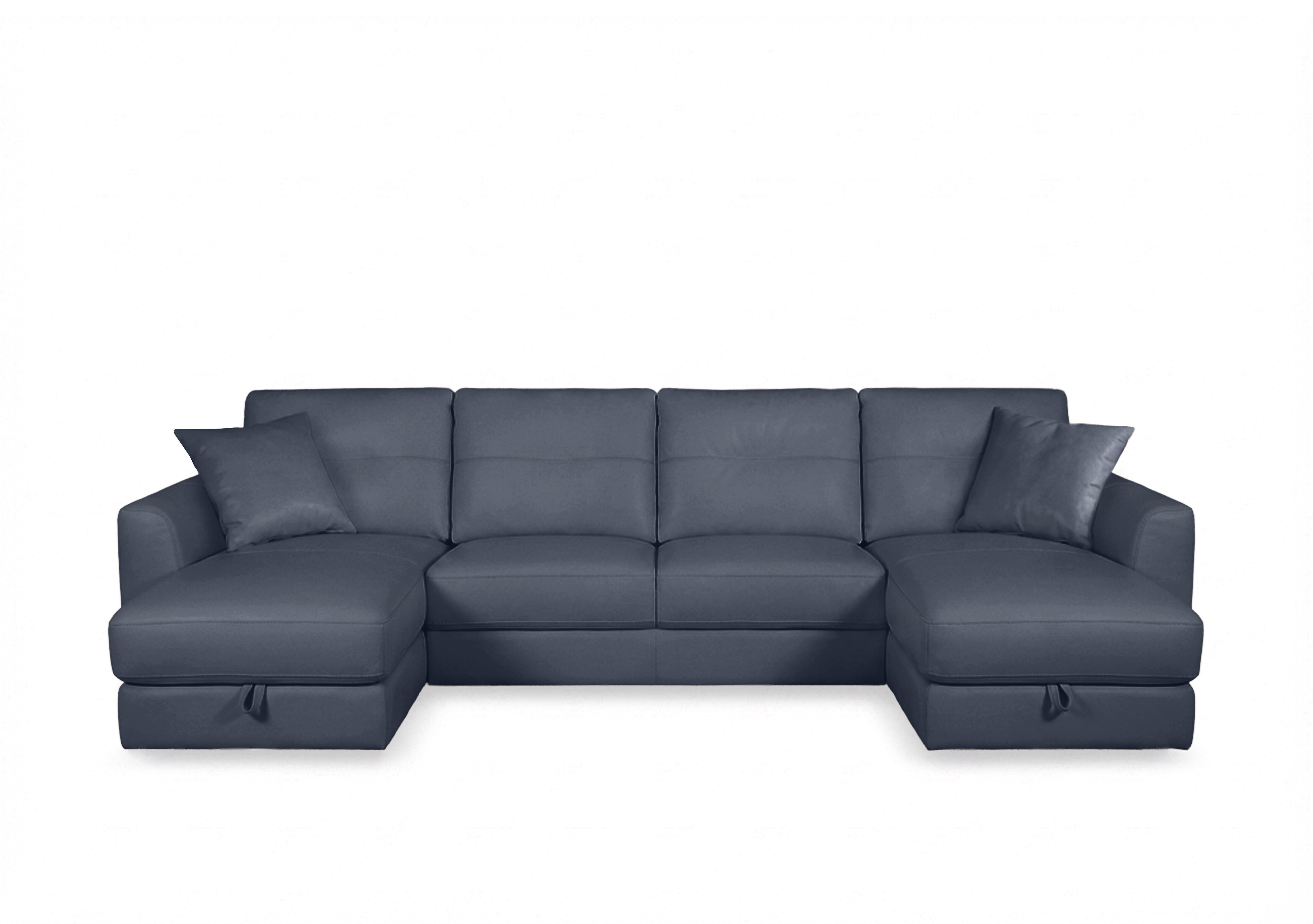 Nest Large Leather U-Shaped Corner Sofa with Double Storage Chaises in Nc-313e Ocean Blue on Furniture Village