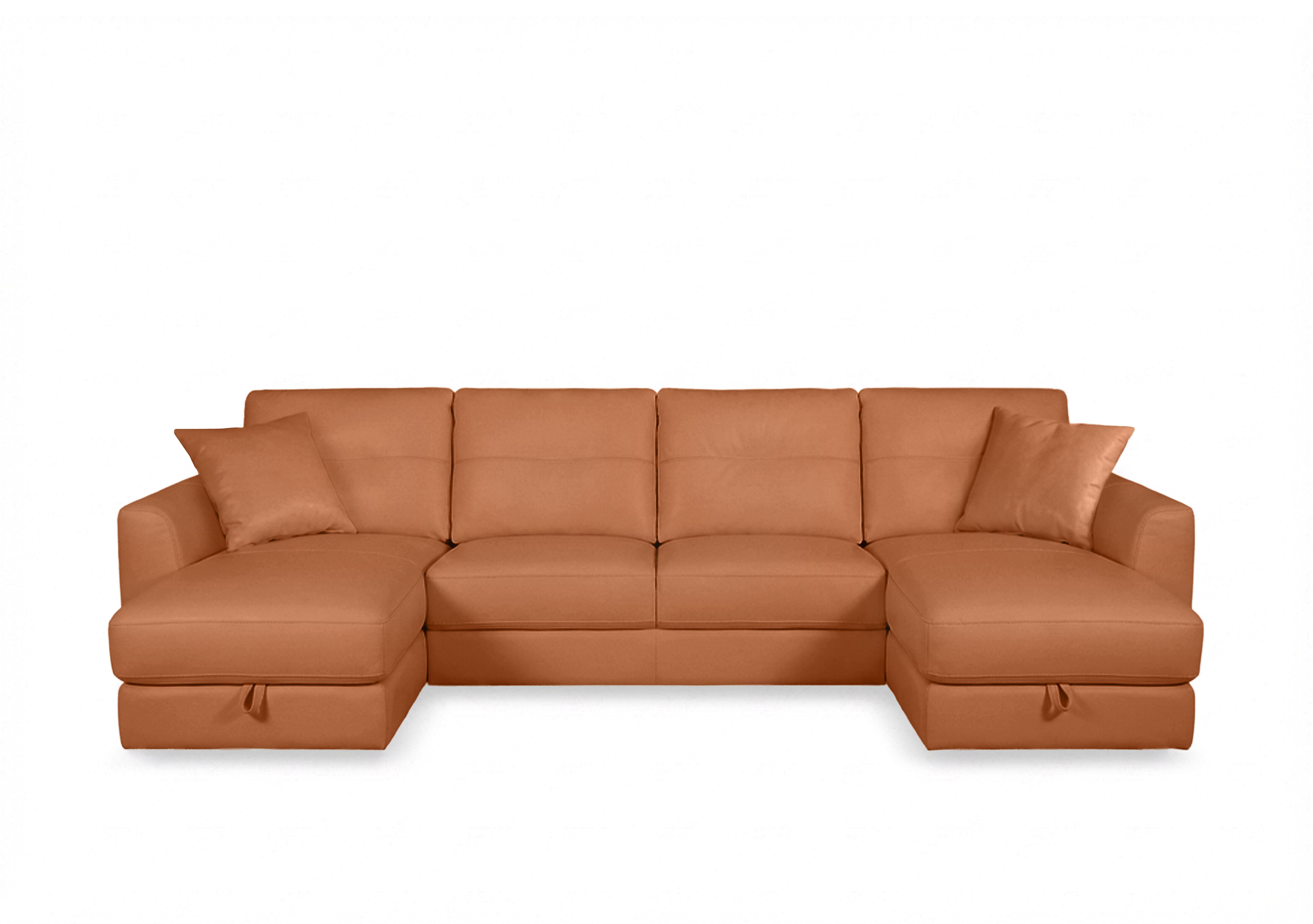 Nest Large Leather U-Shaped Corner Sofa with Double Storage Chaises in Nc-334e Pecan Brown on Furniture Village