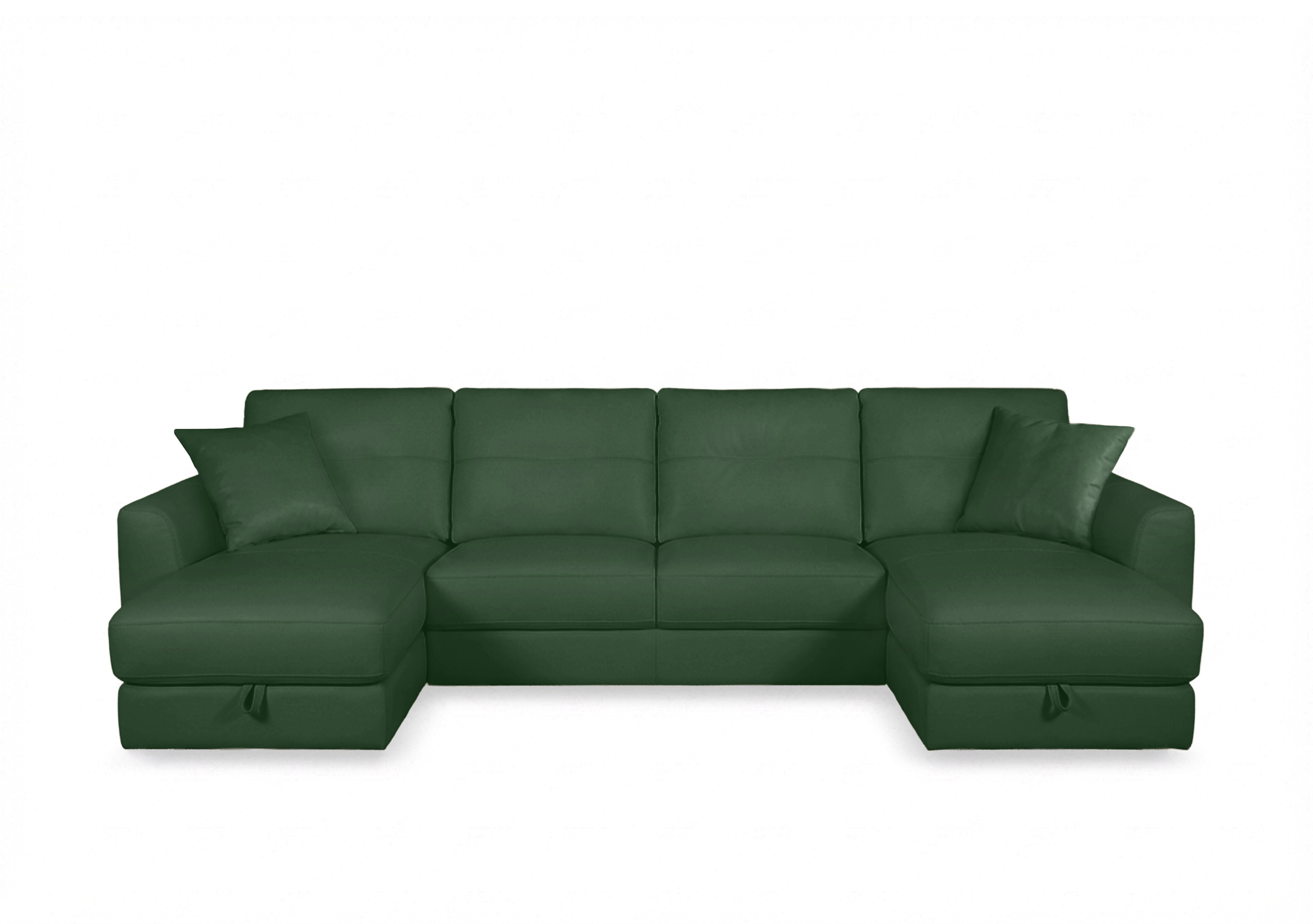 Nest Large Leather U-Shaped Corner Sofa with Double Storage Chaises in Nc-371e Chive Green on Furniture Village