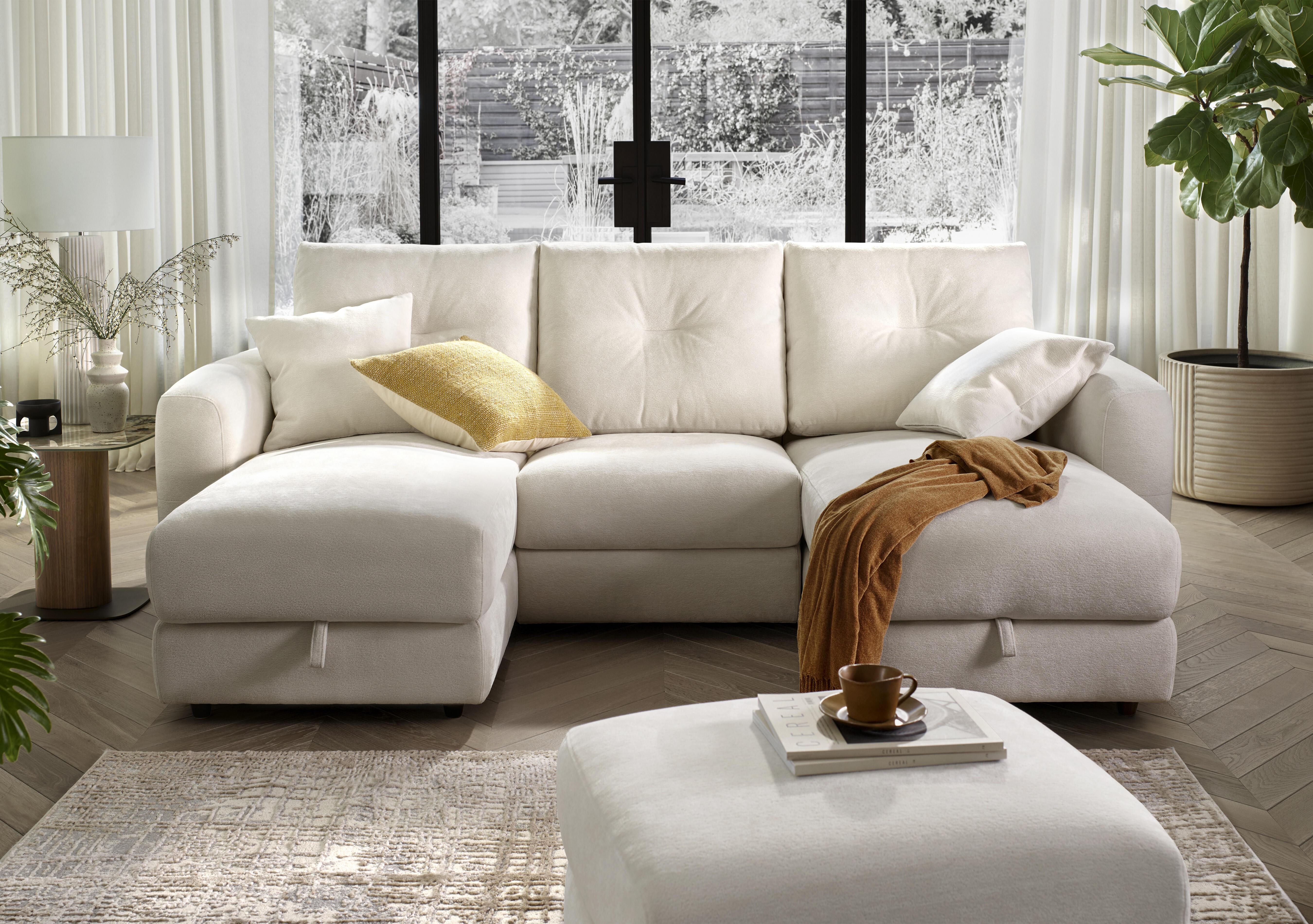 Nest Small Fabric U-Shaped Corner Sofa with Double Storage Chaises in  on Furniture Village