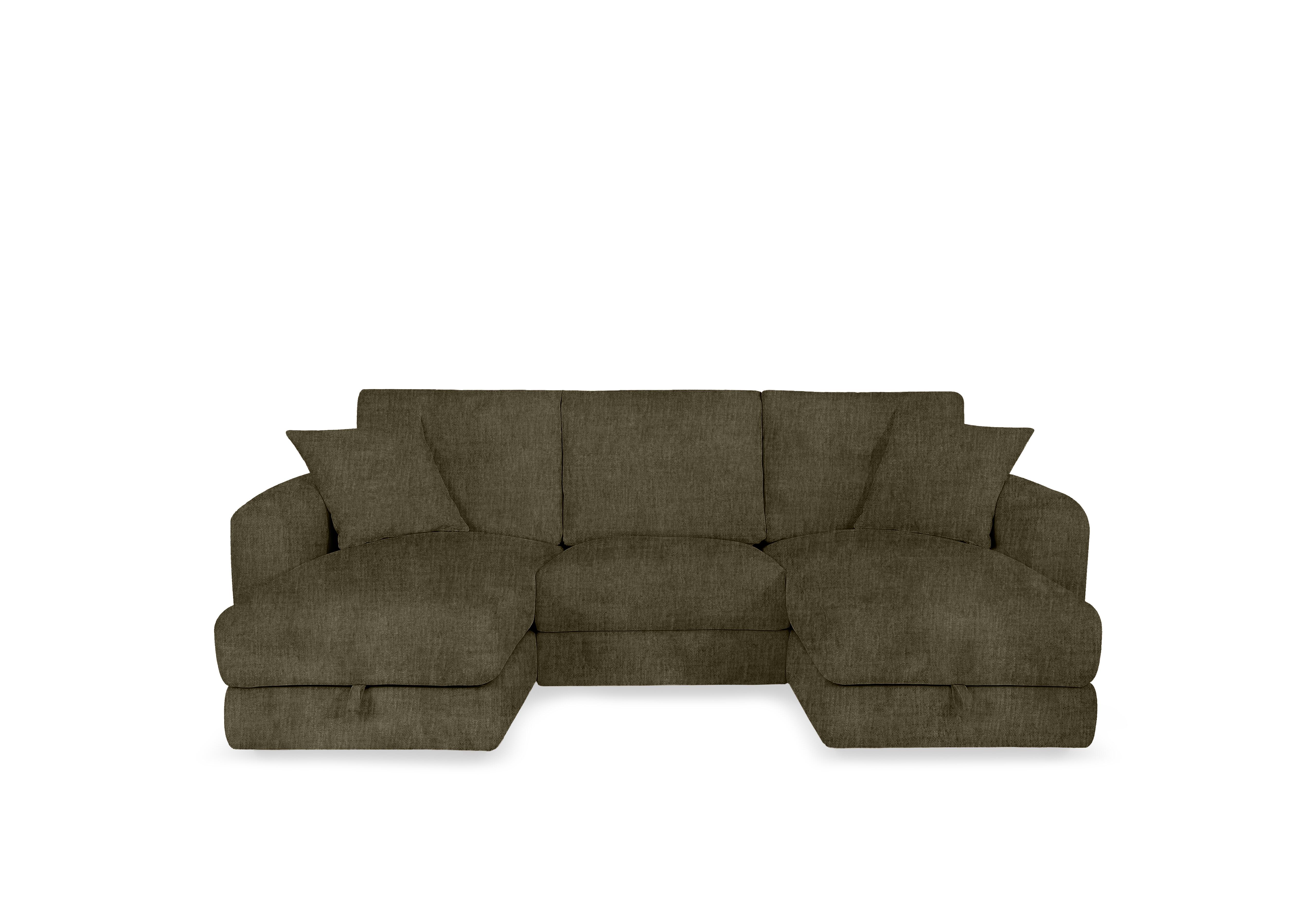 Nest Small Fabric U-Shaped Corner Sofa with Double Storage Chaises in Fab-Crn-R105 Olive on Furniture Village