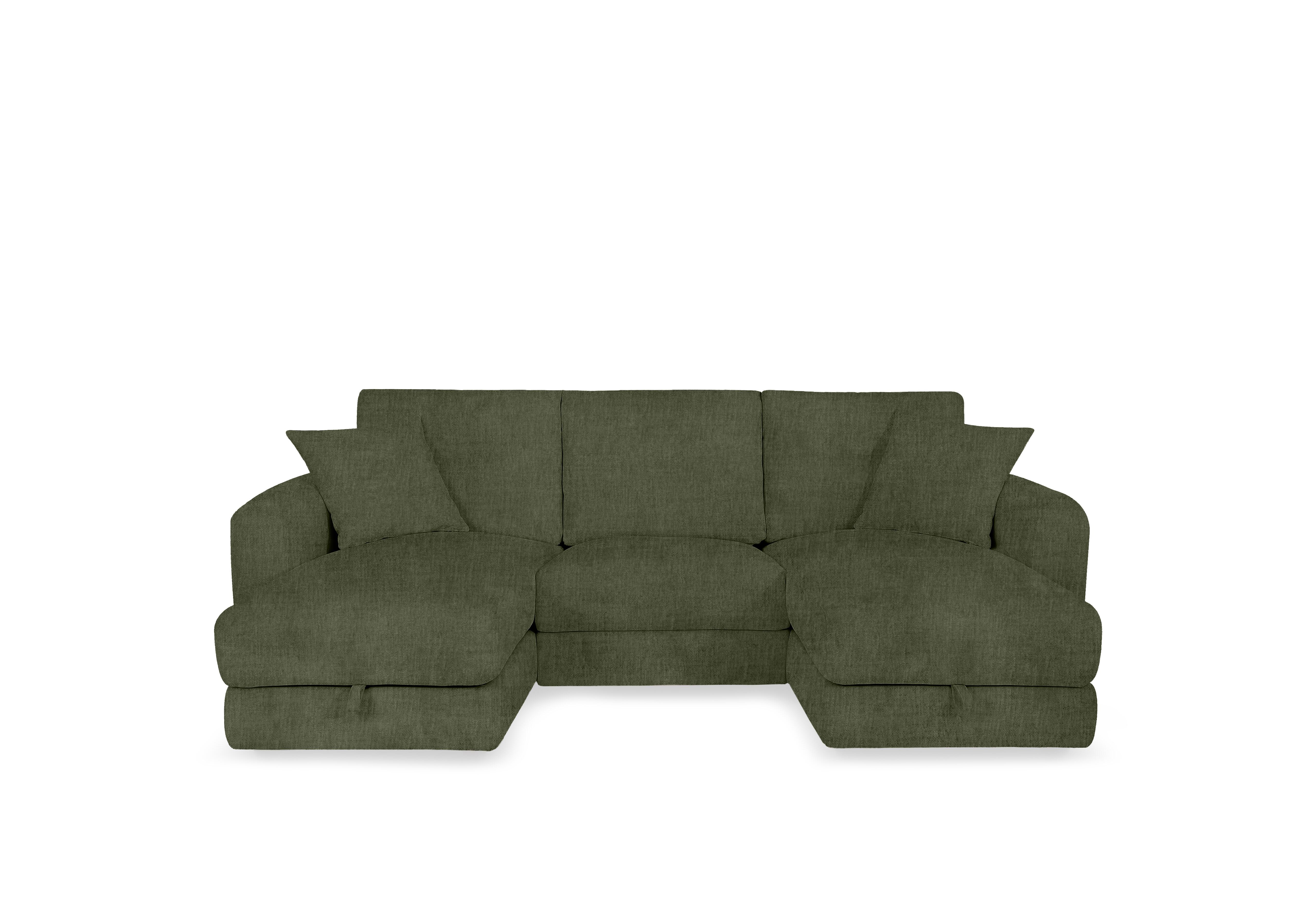 Nest Small Fabric U-Shaped Corner Sofa with Double Storage Chaises in Fab-Crn-R353 Forrest Green on Furniture Village