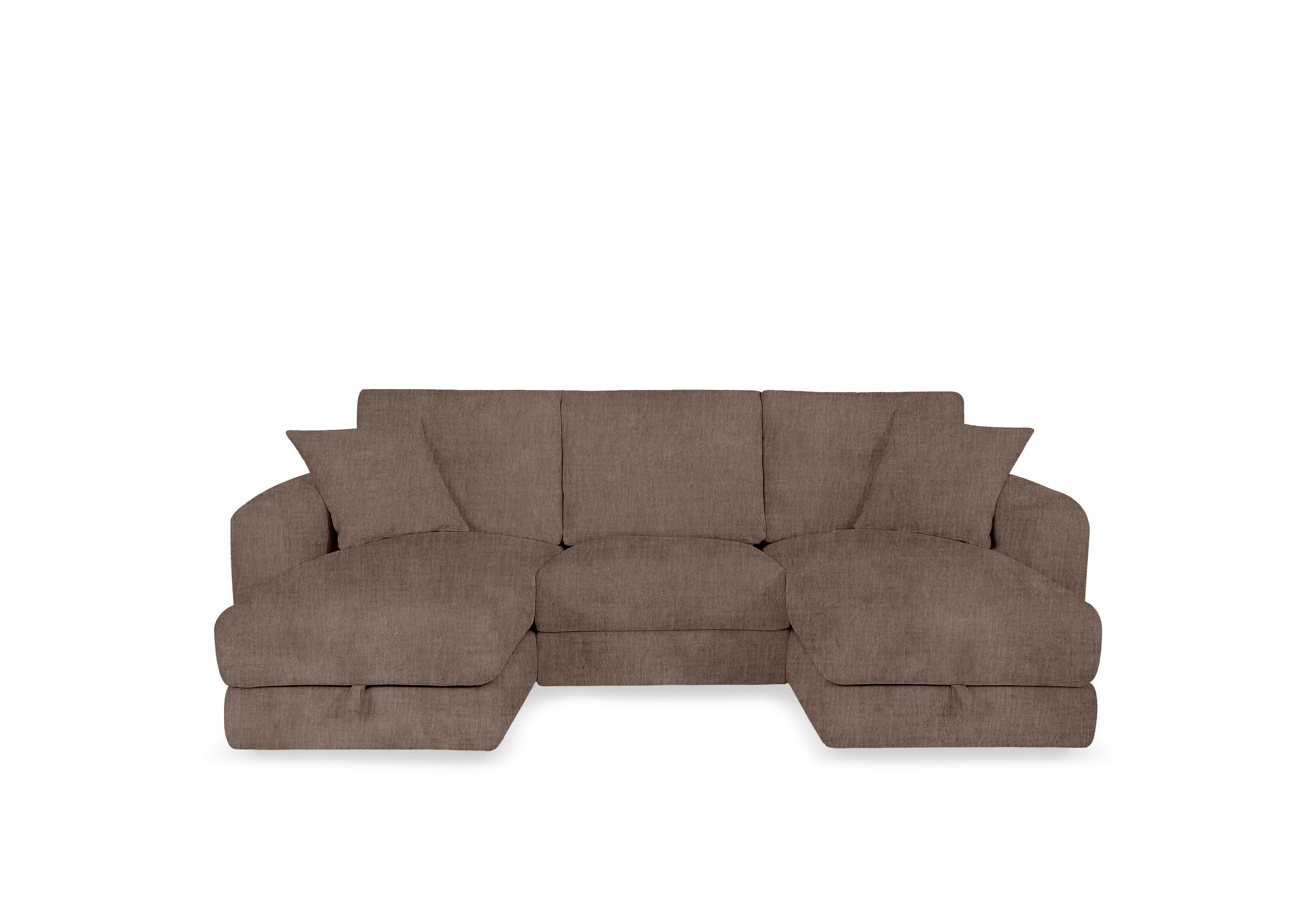 Nest Small Fabric U-Shaped Corner Sofa with Double Storage Chaises in Fab-Crn-R431 Brown on Furniture Village