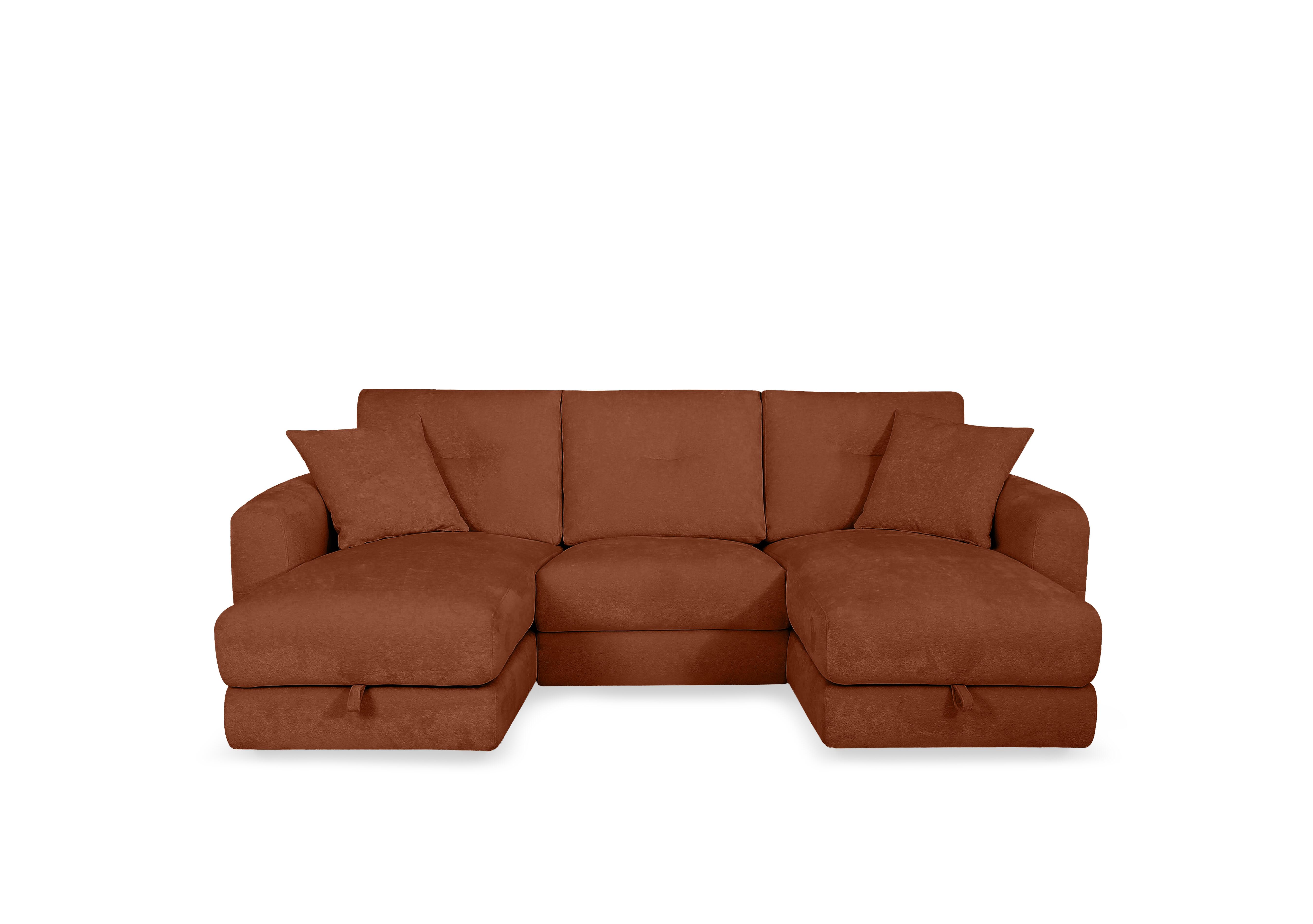 Nest Small Fabric U-Shaped Corner Sofa with Double Storage Chaises in Fab-Dab-R13 Rust on Furniture Village