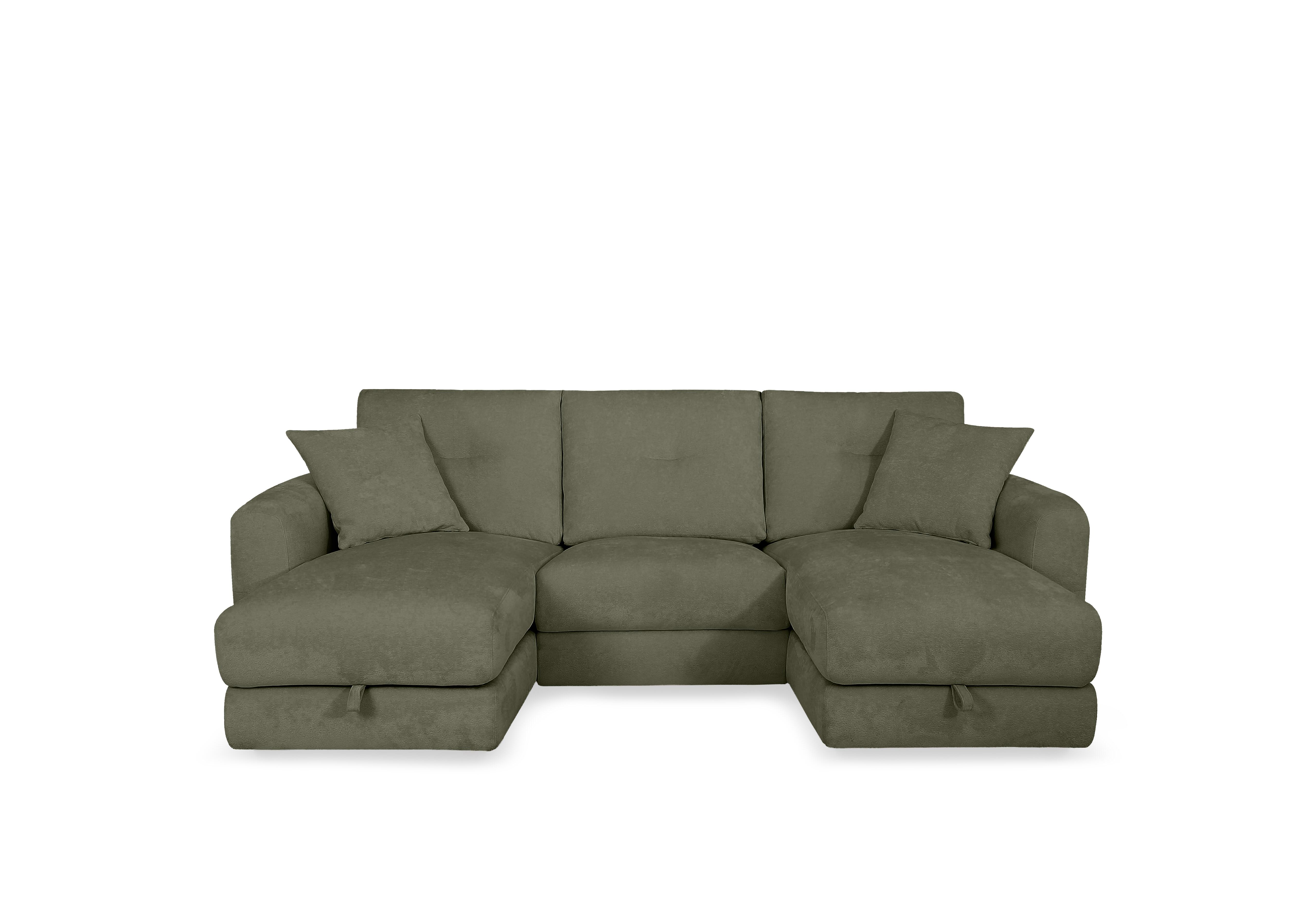 Nest Small Fabric U-Shaped Corner Sofa with Double Storage Chaises in Fab-Dab-R16 Forrest Green on Furniture Village
