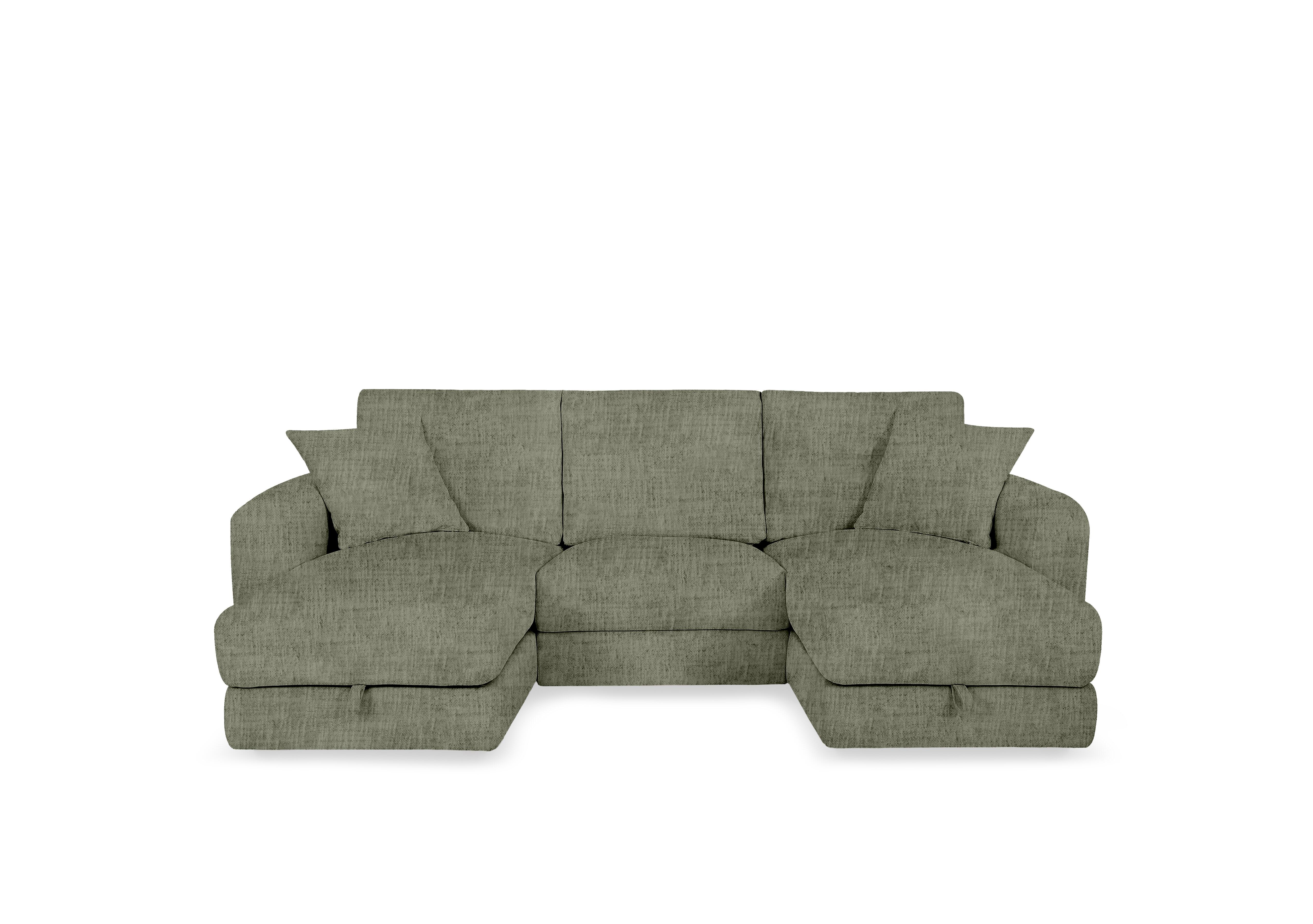 Nest Small Fabric U-Shaped Corner Sofa with Double Storage Chaises in Fab-Mga-R11 Olive Green on Furniture Village