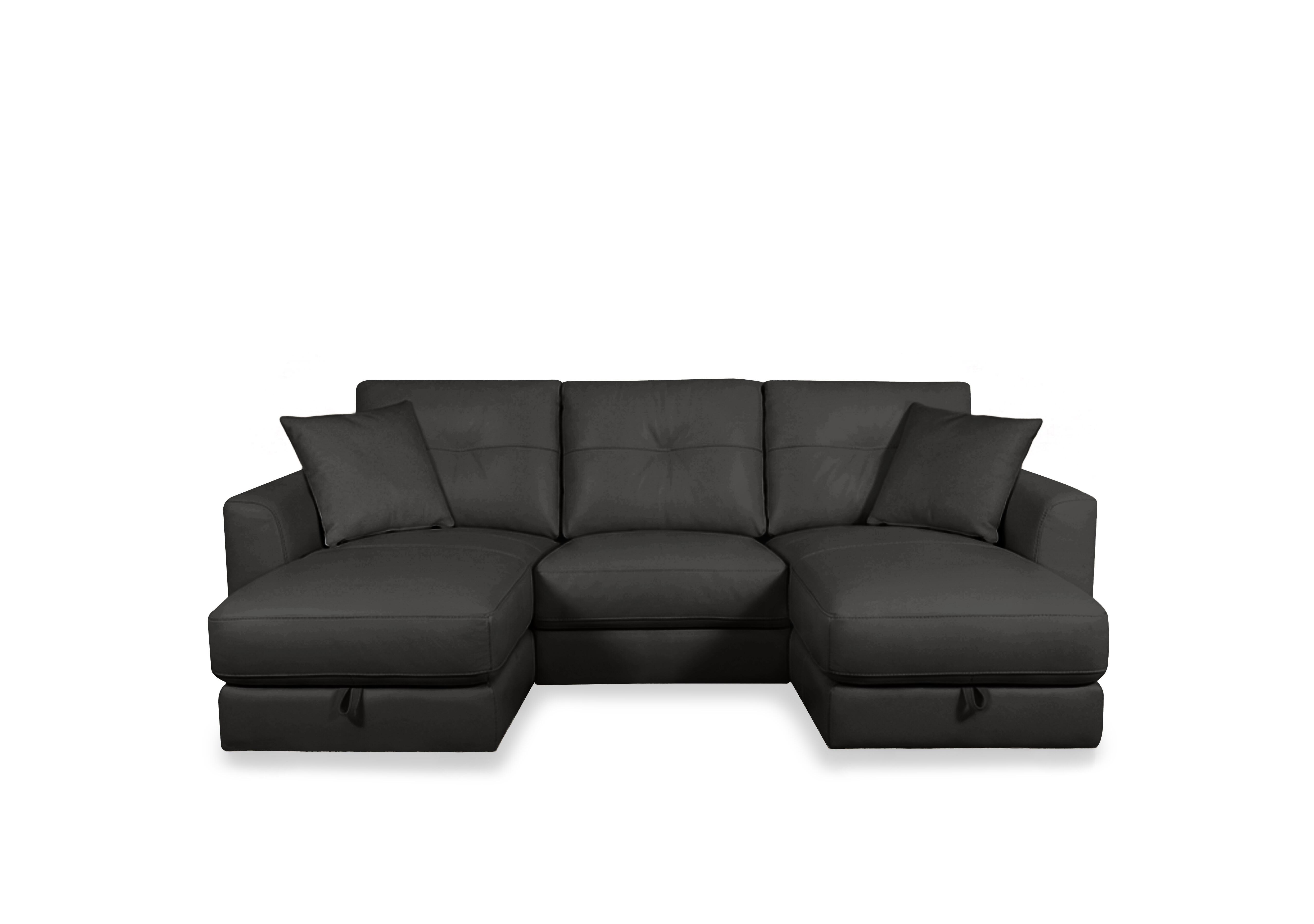 Nest Small Leather U-Shaped Corner Sofa with Double Storage Chaises in Nc-023c Black on Furniture Village