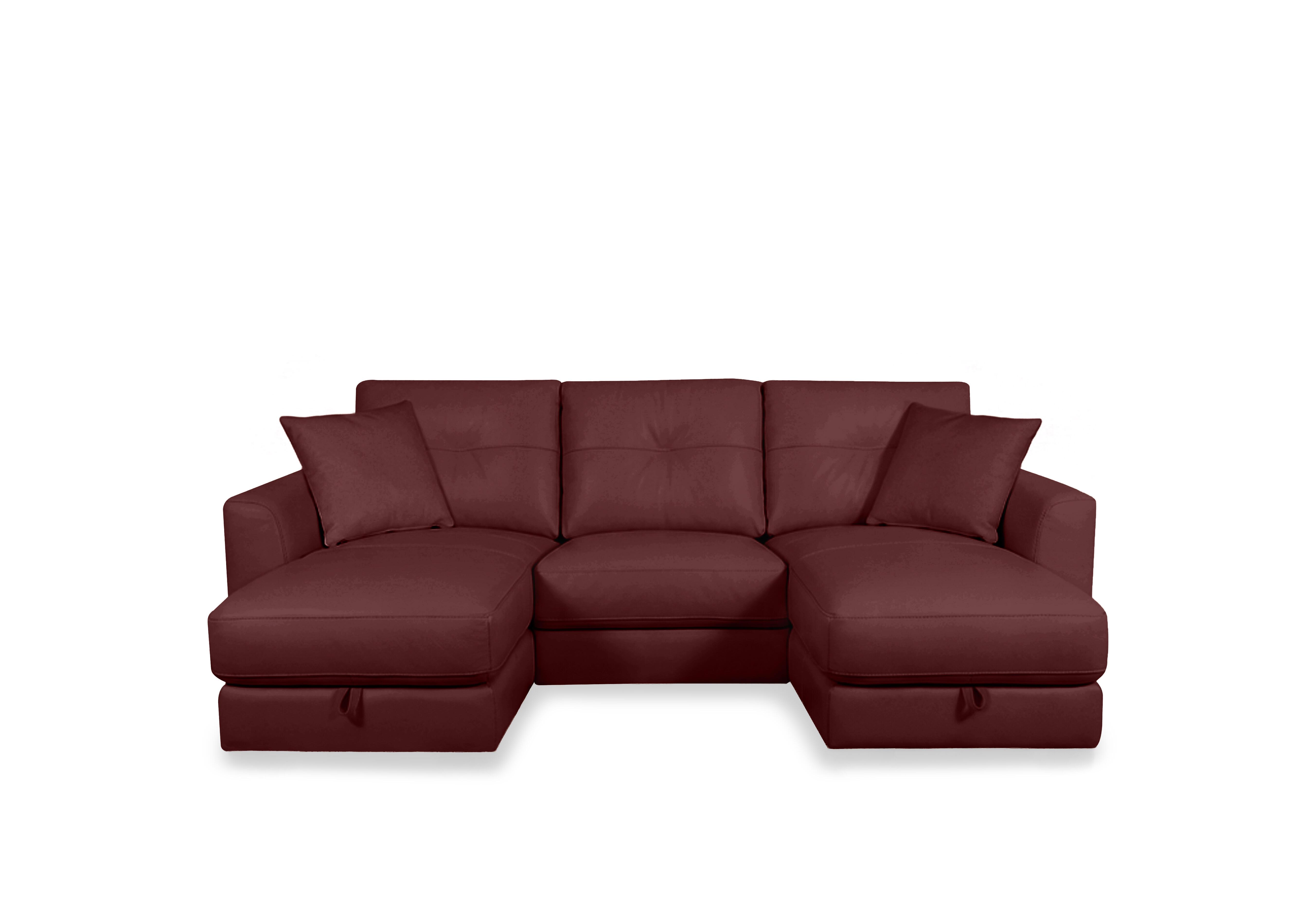 Nest Small Leather U-Shaped Corner Sofa with Double Storage Chaises in Nc-035c Deep Red on Furniture Village