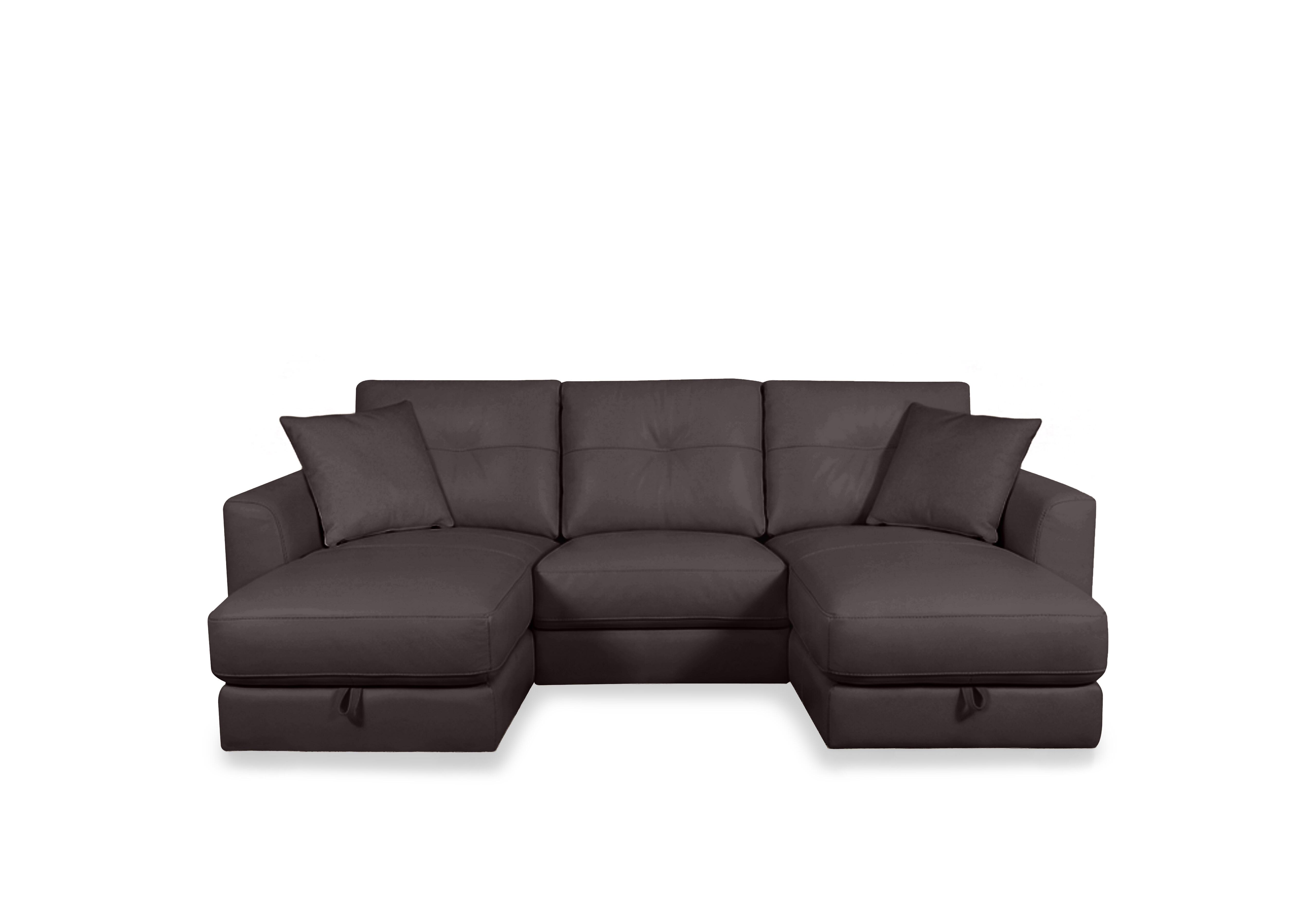 Nest Small Leather U-Shaped Corner Sofa with Double Storage Chaises in Nc-037c Dark Chocolate on Furniture Village