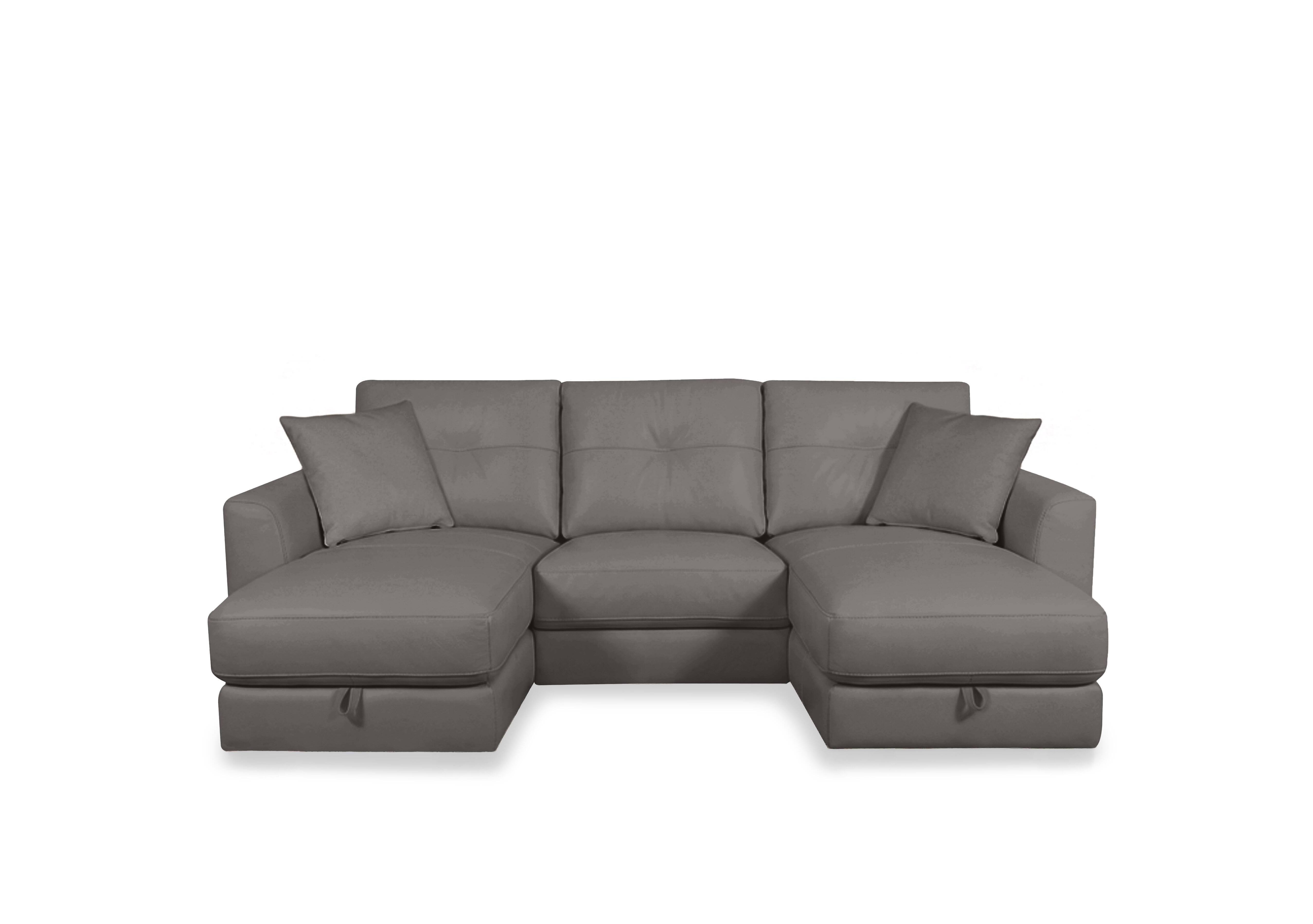 Nest Small Leather U-Shaped Corner Sofa with Double Storage Chaises in Nc-042e Elephant on Furniture Village