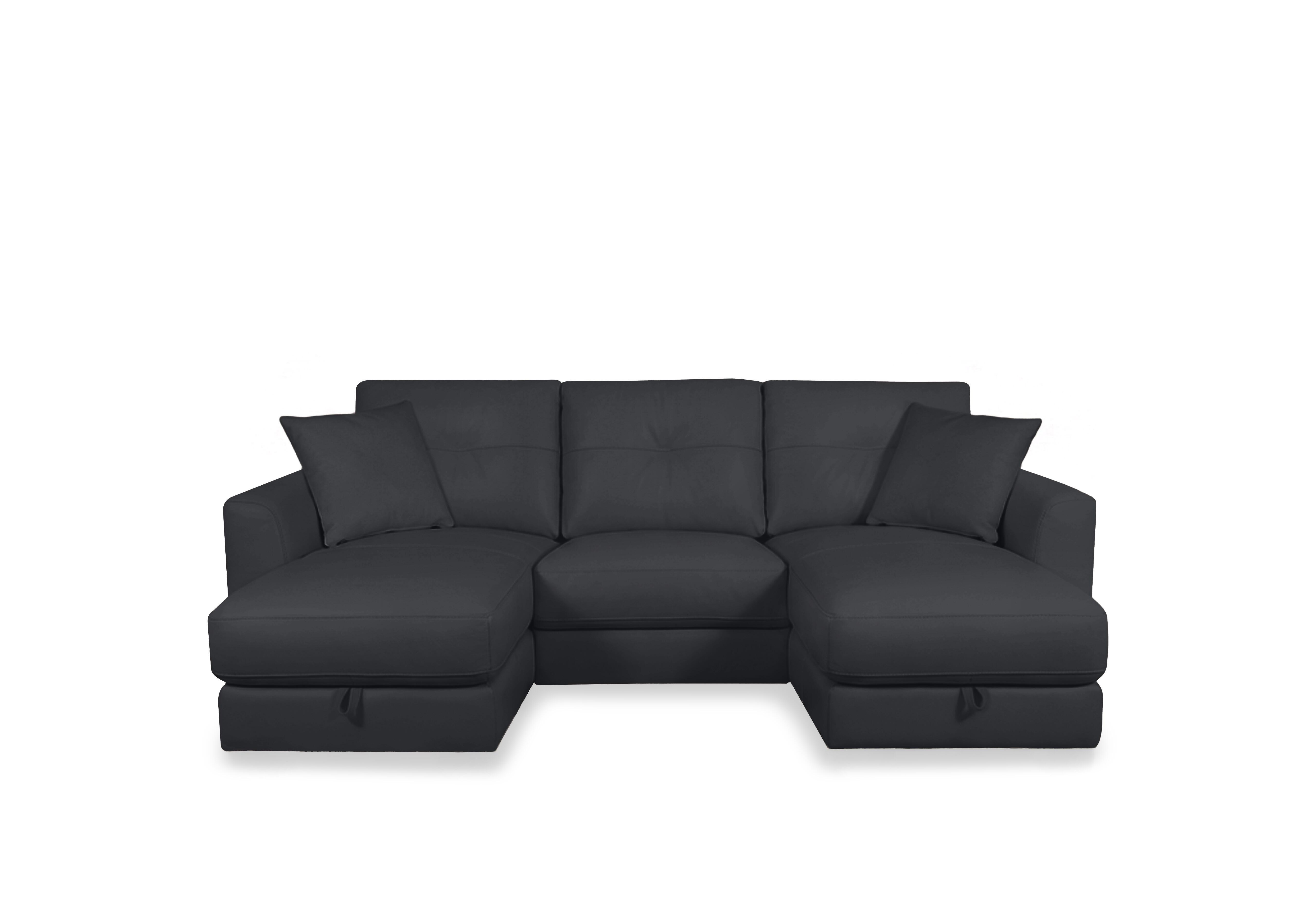 Nest Small Leather U-Shaped Corner Sofa with Double Storage Chaises in Nc-058e Shale Grey on Furniture Village