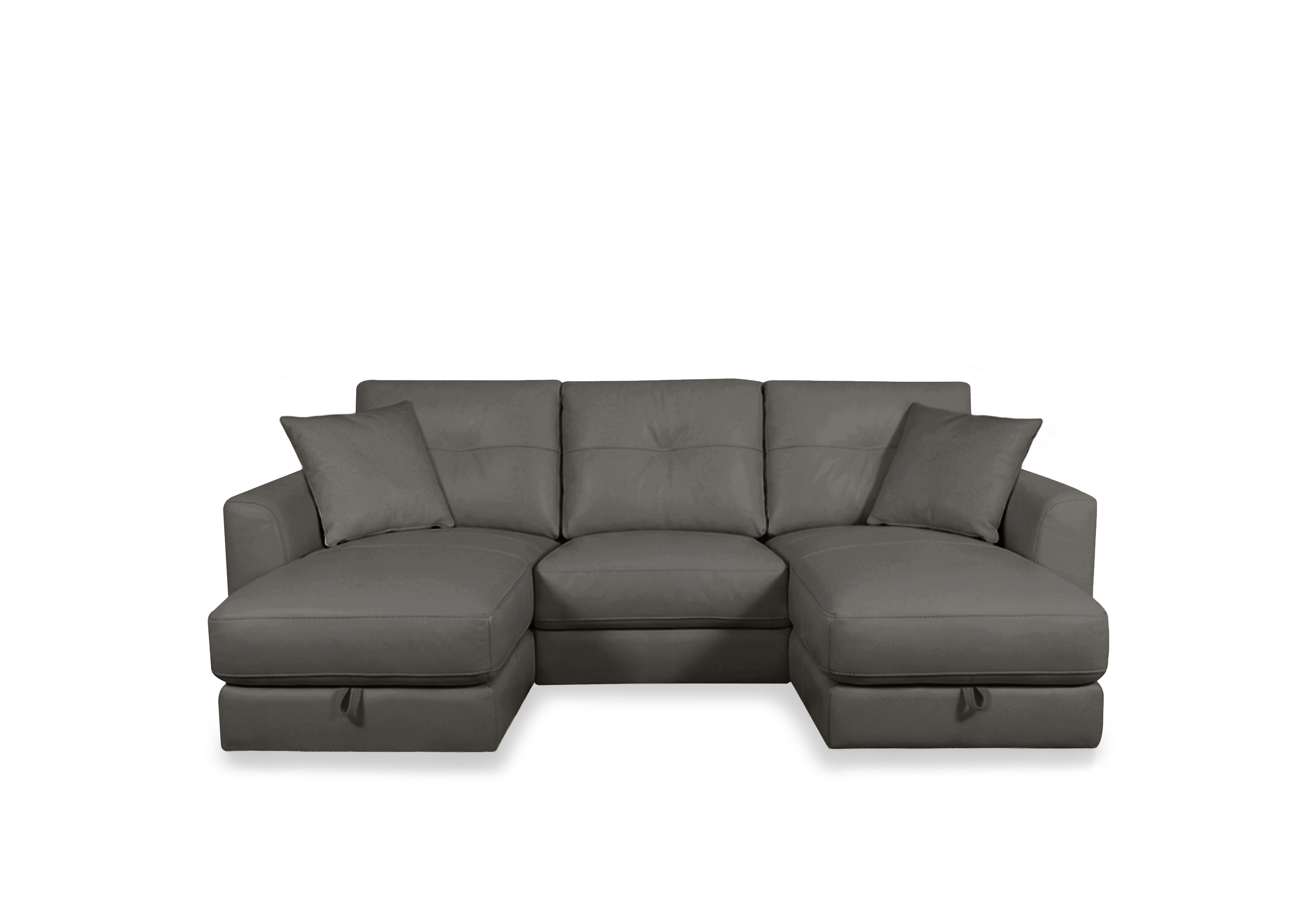 Nest Small Leather U-Shaped Corner Sofa with Double Storage Chaises in Nc-088e Charcoal Grey on Furniture Village