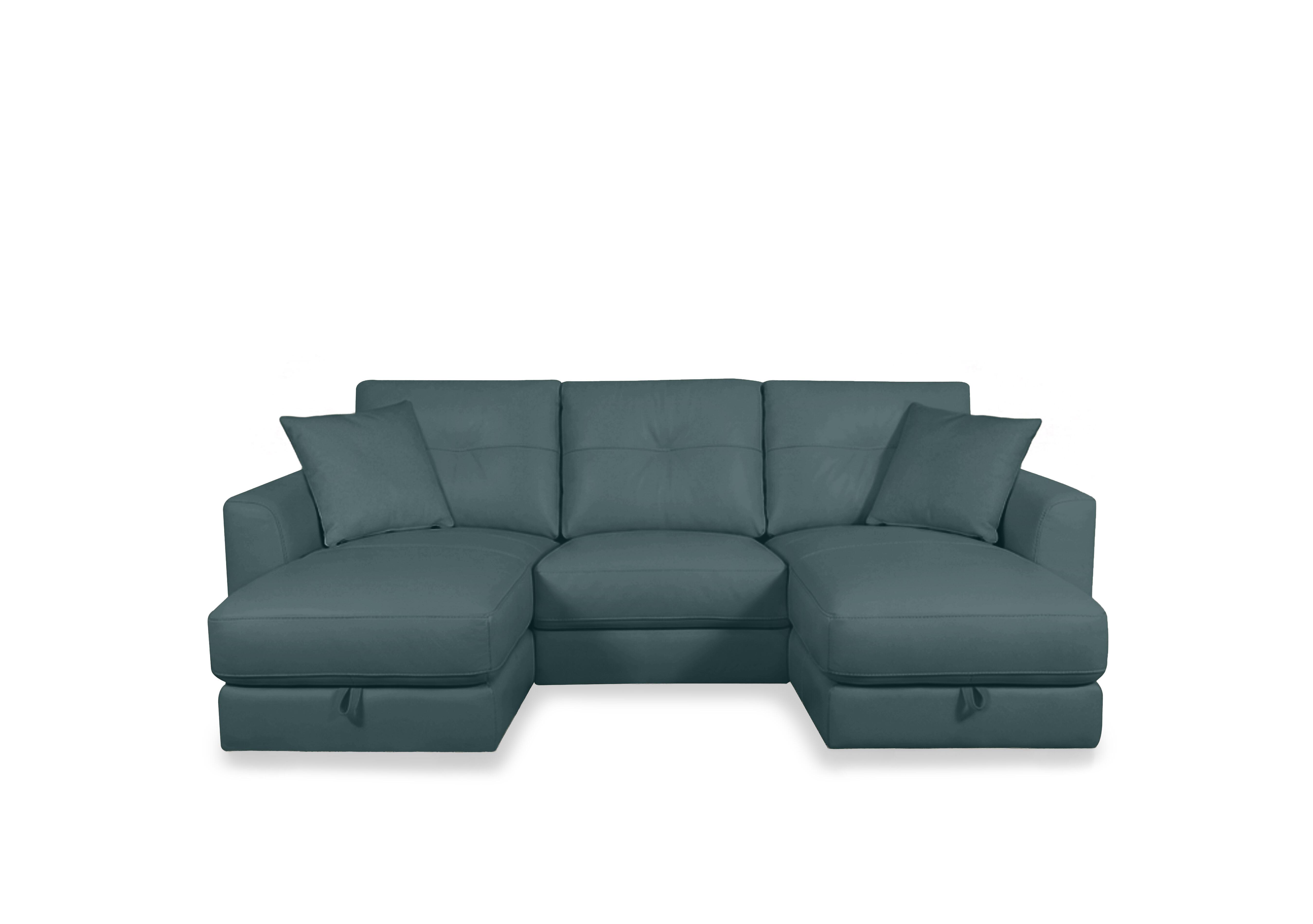 Nest Small Leather U-Shaped Corner Sofa with Double Storage Chaises in Nc-301e Lake Green on Furniture Village