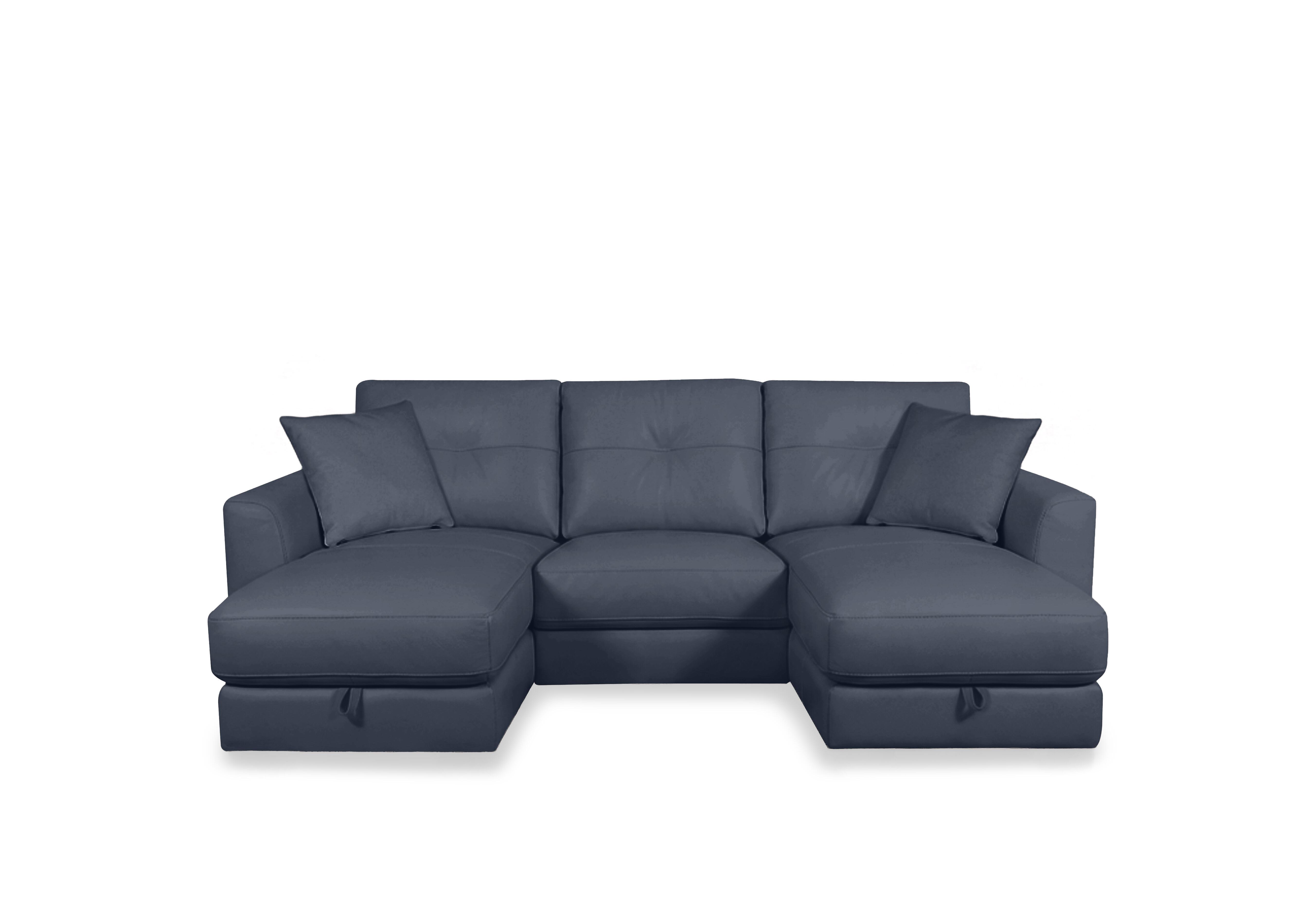 Nest Small Leather U-Shaped Corner Sofa with Double Storage Chaises in Nc-313e Ocean Blue on Furniture Village