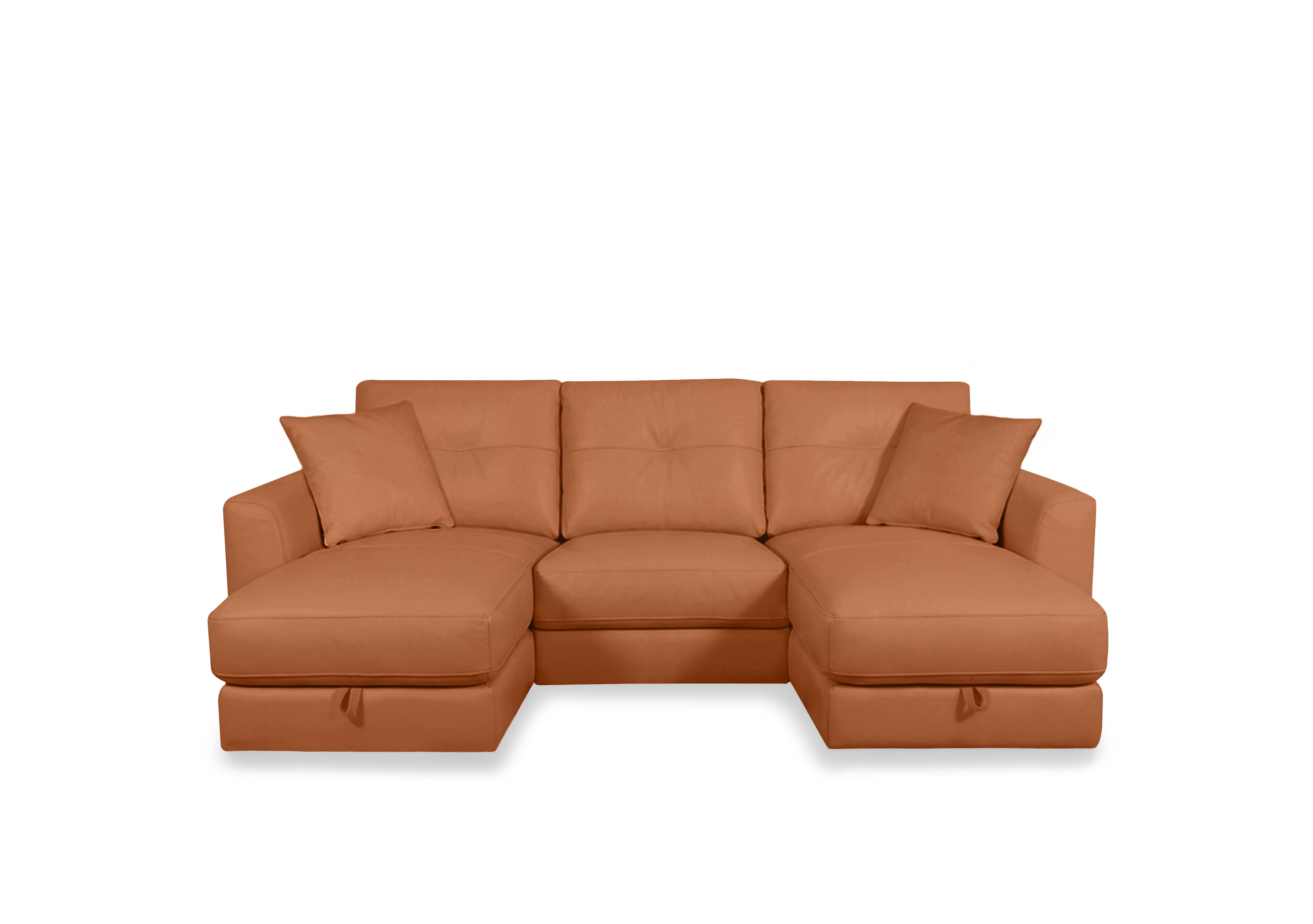 Nest Small Leather U-Shaped Corner Sofa with Double Storage Chaises in Nc-334e Pecan Brown on Furniture Village