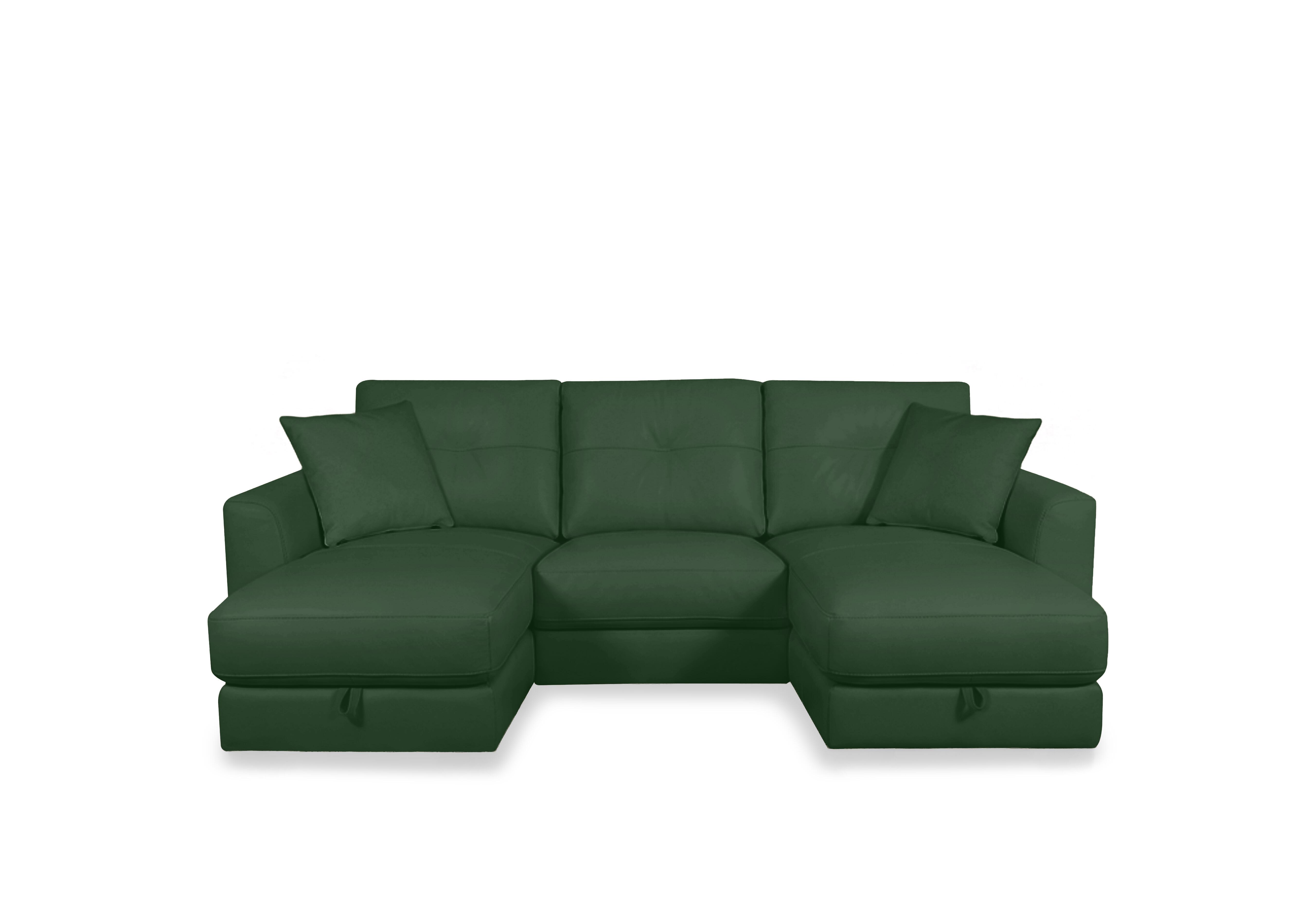 Nest Small Leather U-Shaped Corner Sofa with Double Storage Chaises in Nc-371e Chive Green on Furniture Village