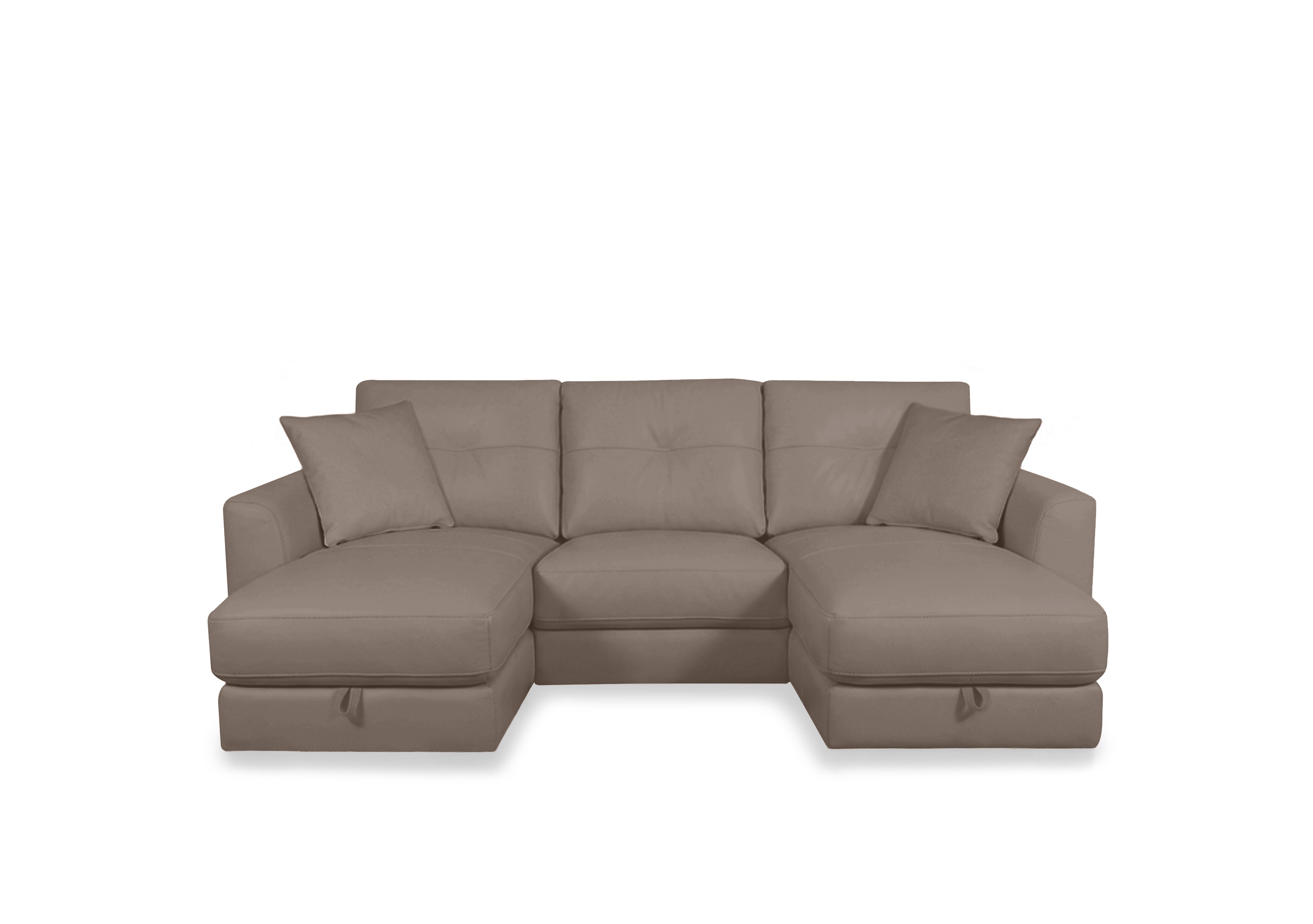 Nest Small Leather U-Shaped Corner Sofa with Double Storage Chaises in Nc-513e Pine Bark on Furniture Village