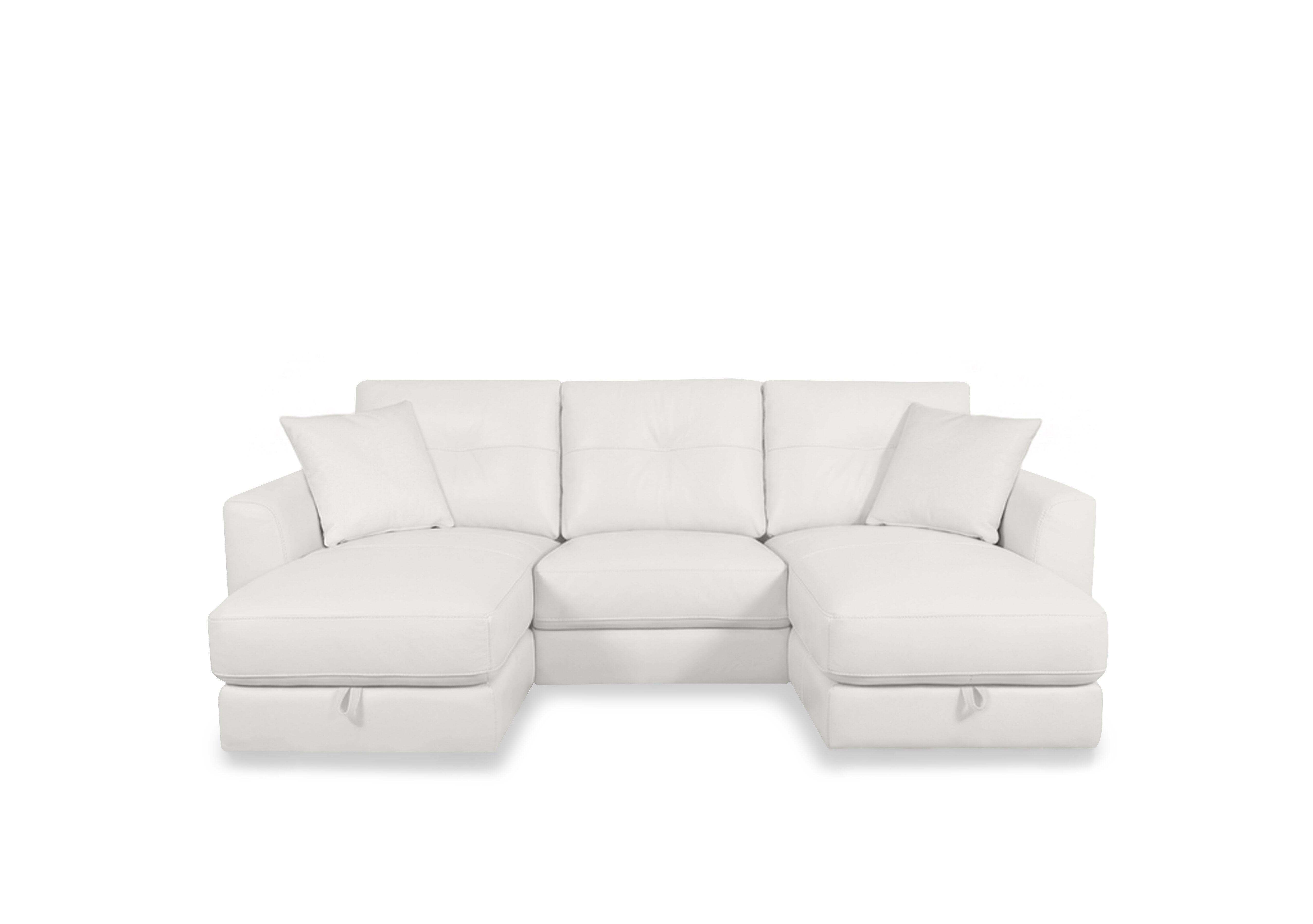 Nest Small Leather U-Shaped Corner Sofa with Double Storage Chaises in Nc-744d Star White on Furniture Village