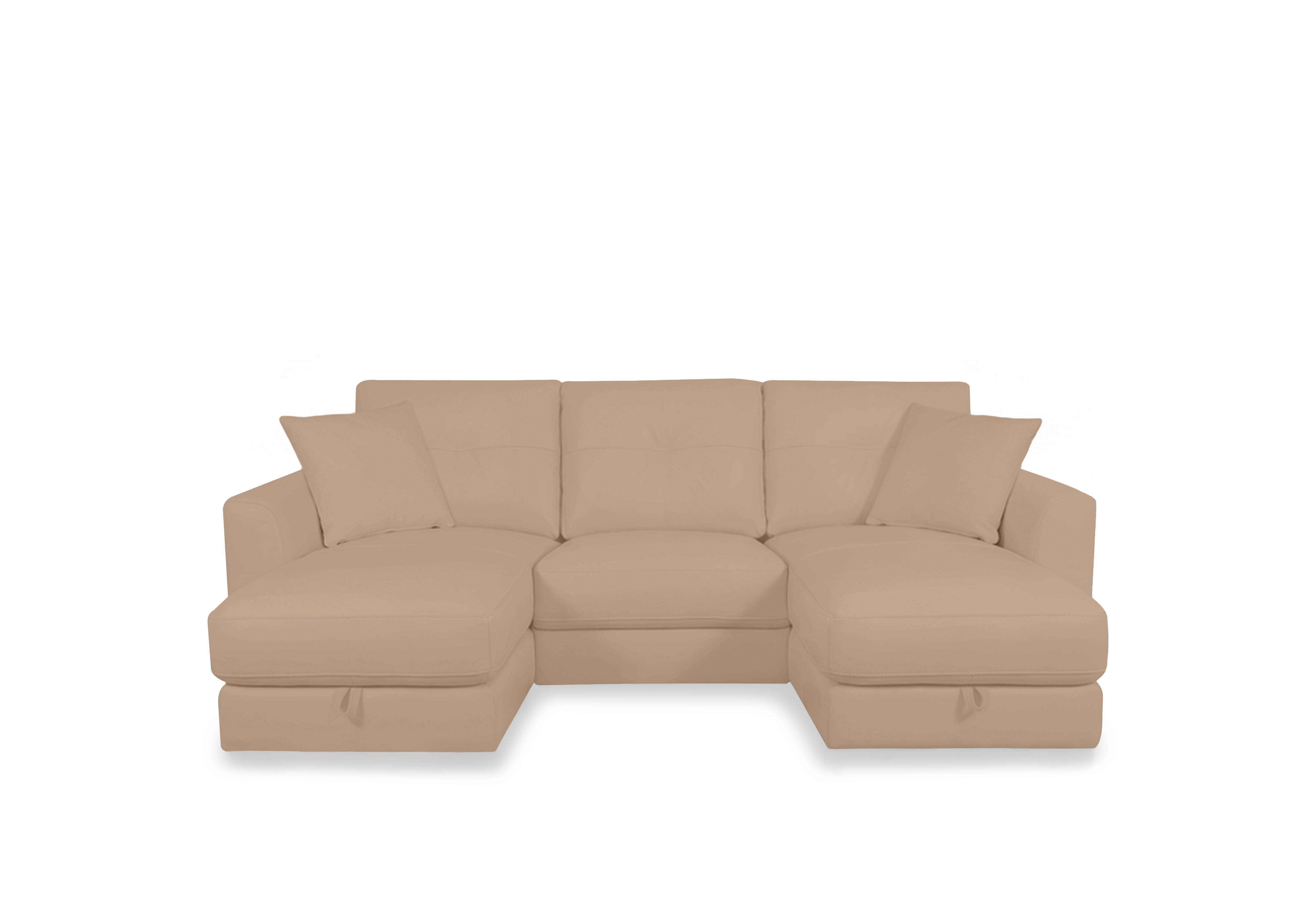 Nest Small Leather U-Shaped Corner Sofa with Double Storage Chaises in Nc-8475 Nude on Furniture Village