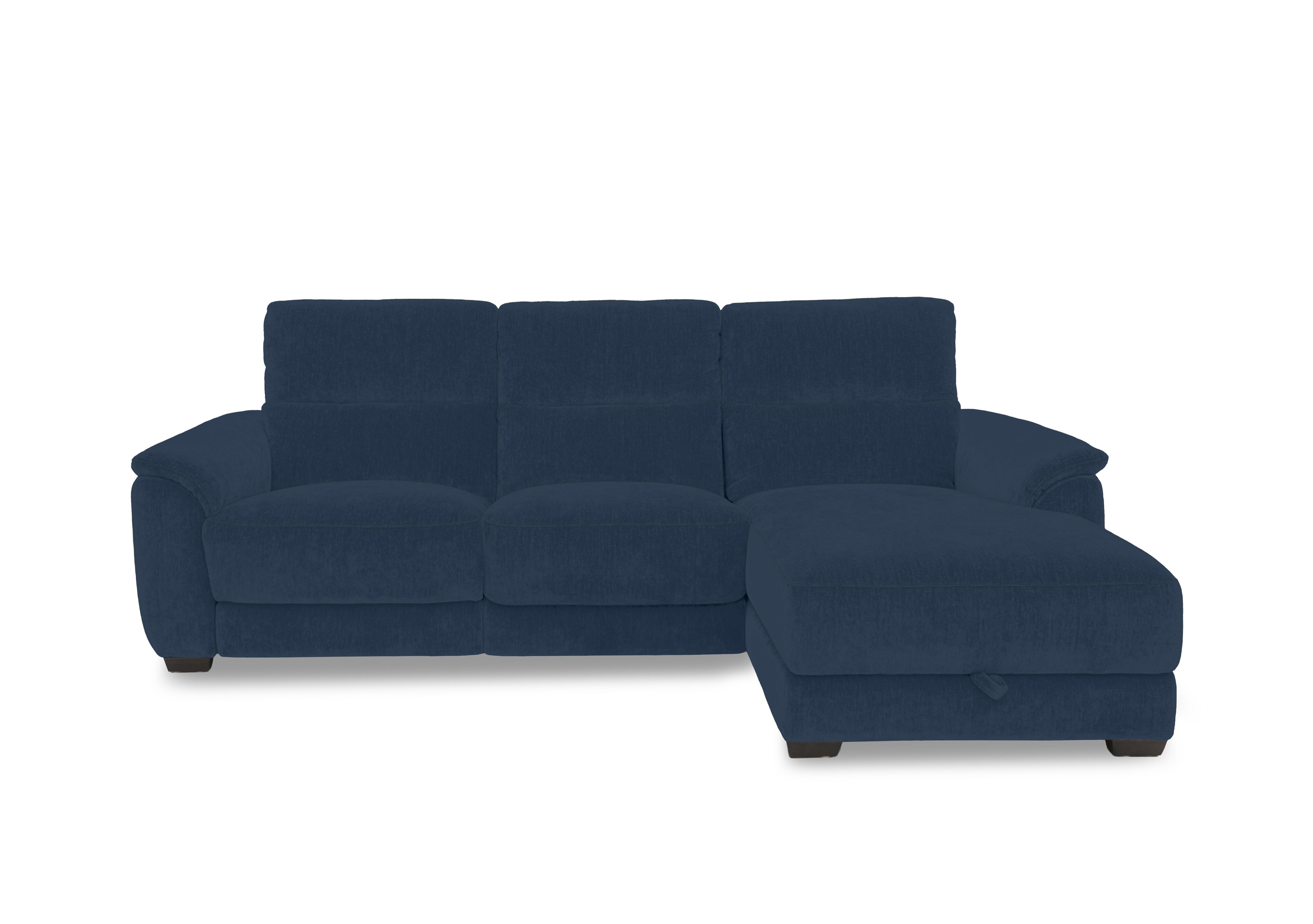 Saffron Fabric 3 Seater Sofa with Storage Chaise End in Fab-Dab-R23 Steel Blue on Furniture Village