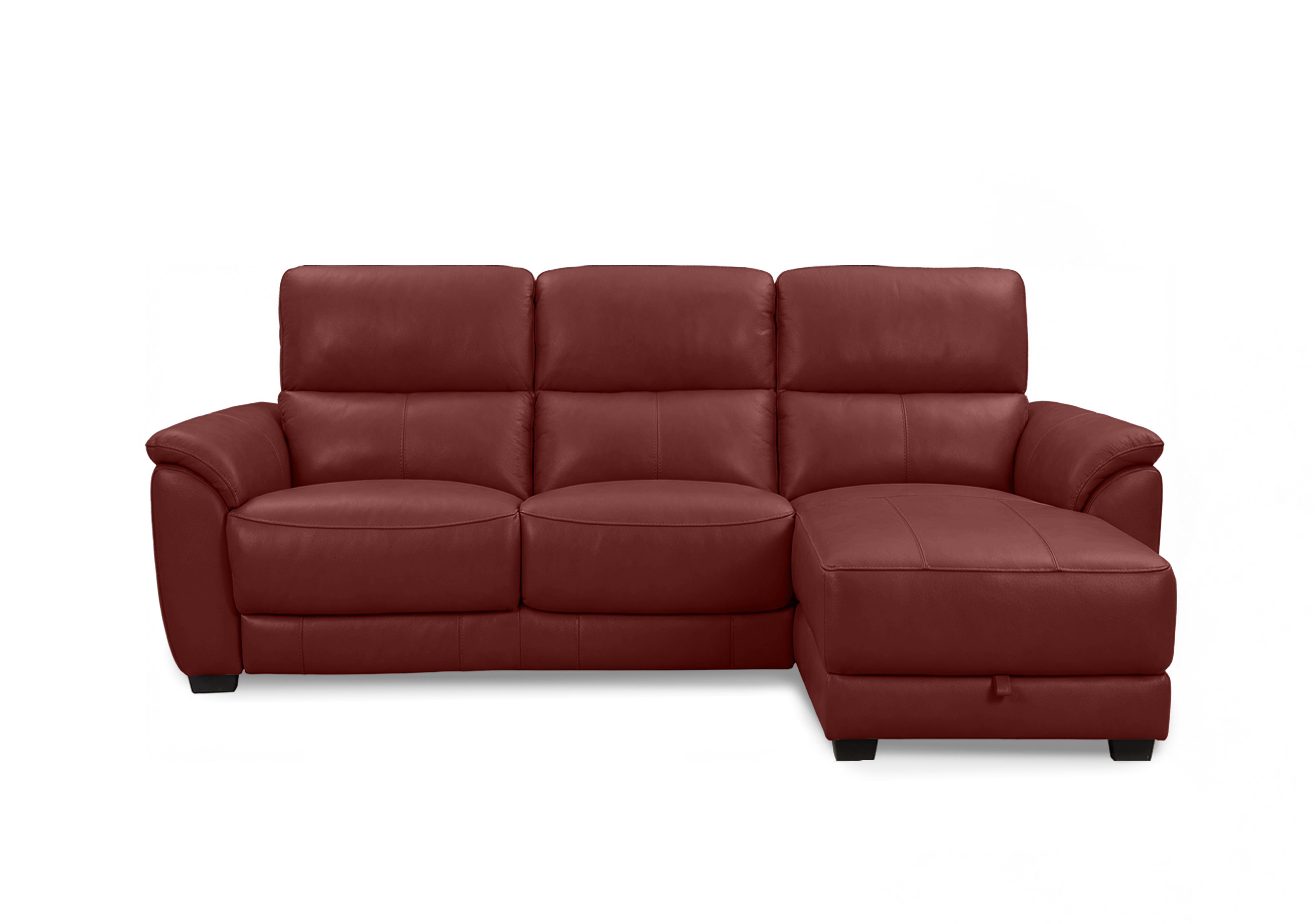Saffron Leather 3 Seater Sofa with Storage Chaise End in Bv-035c Deep Red on Furniture Village