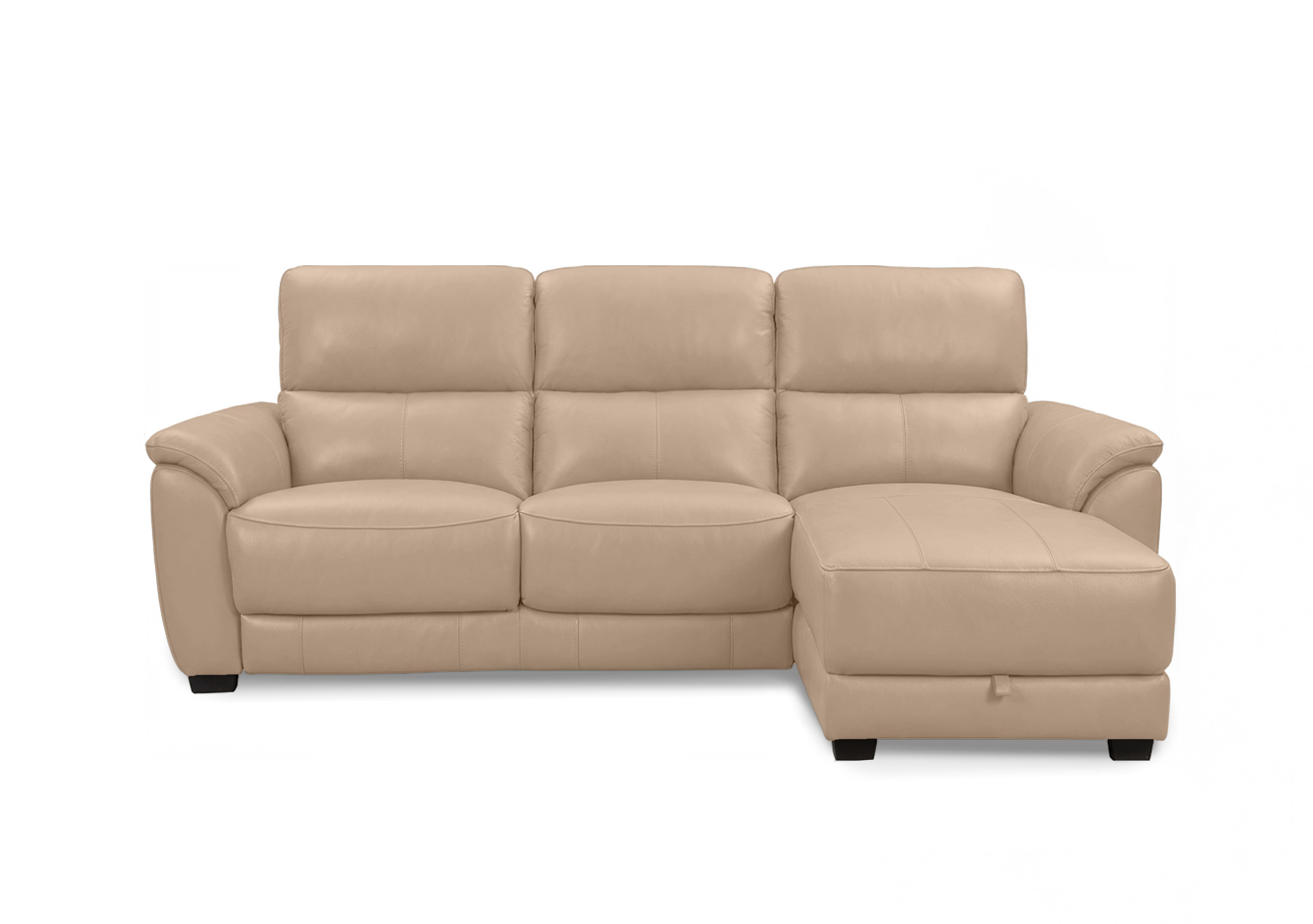 Saffron Leather 3 Seater Sofa with Storage Chaise End in Bv-039c Pebble on Furniture Village
