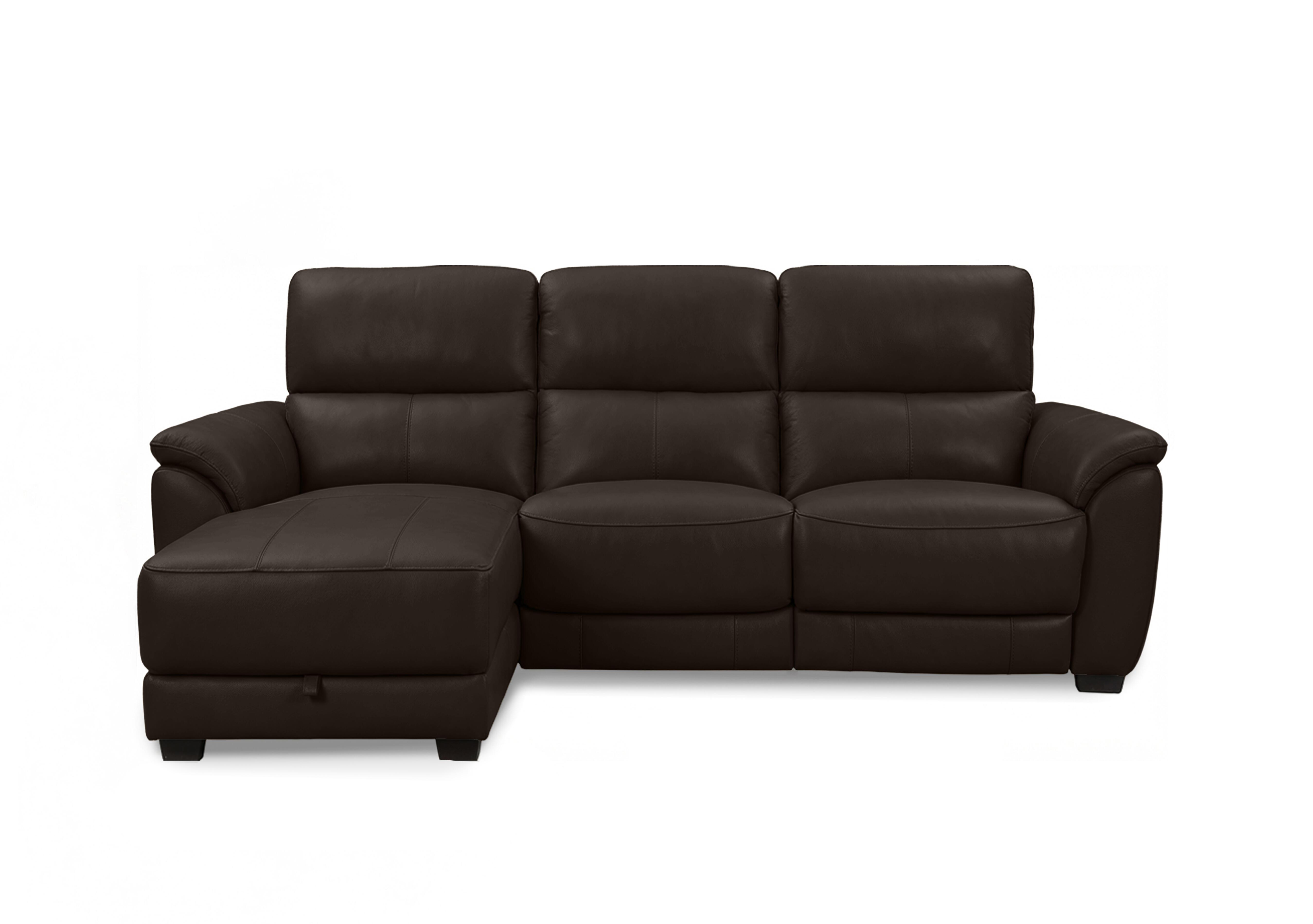 Saffron Leather 3 Seater Sofa with Storage Chaise End in Bv-1748 Dark Chocolate on Furniture Village