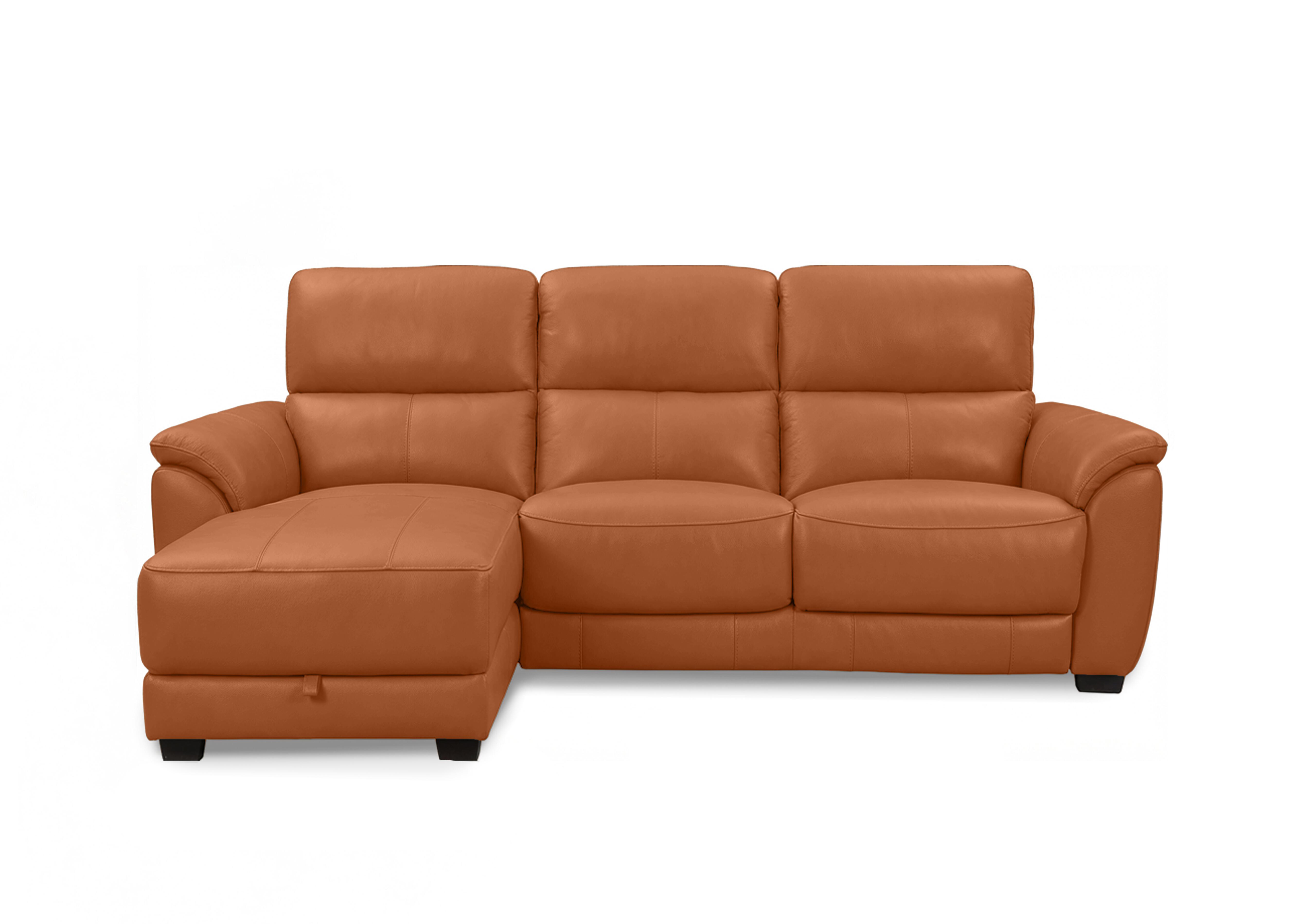 Saffron Leather 3 Seater Sofa with Storage Chaise End in Bv-334e Pecan Brown on Furniture Village