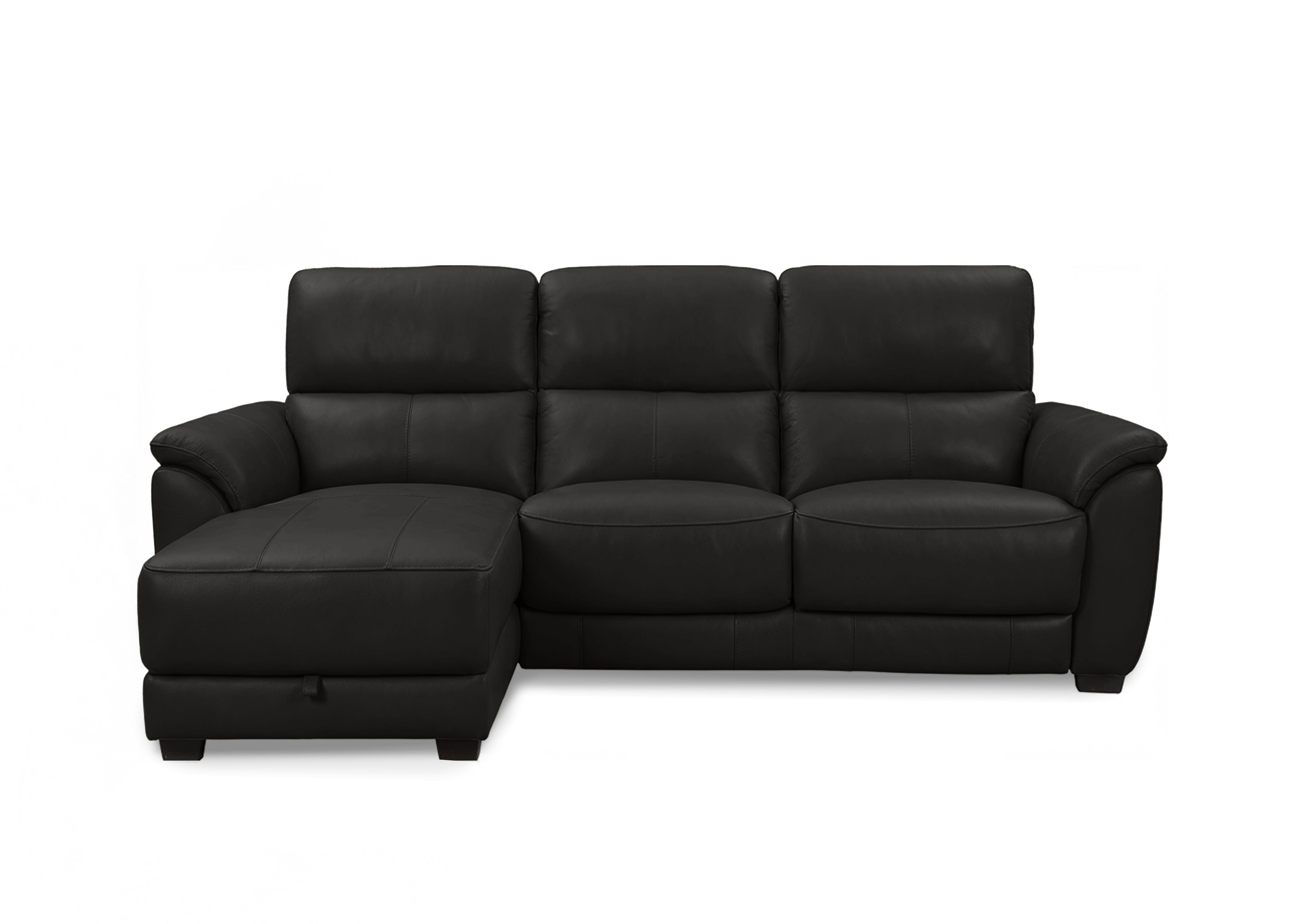 Saffron Leather 3 Seater Sofa with Storage Chaise End in Bv-3500 Black on Furniture Village