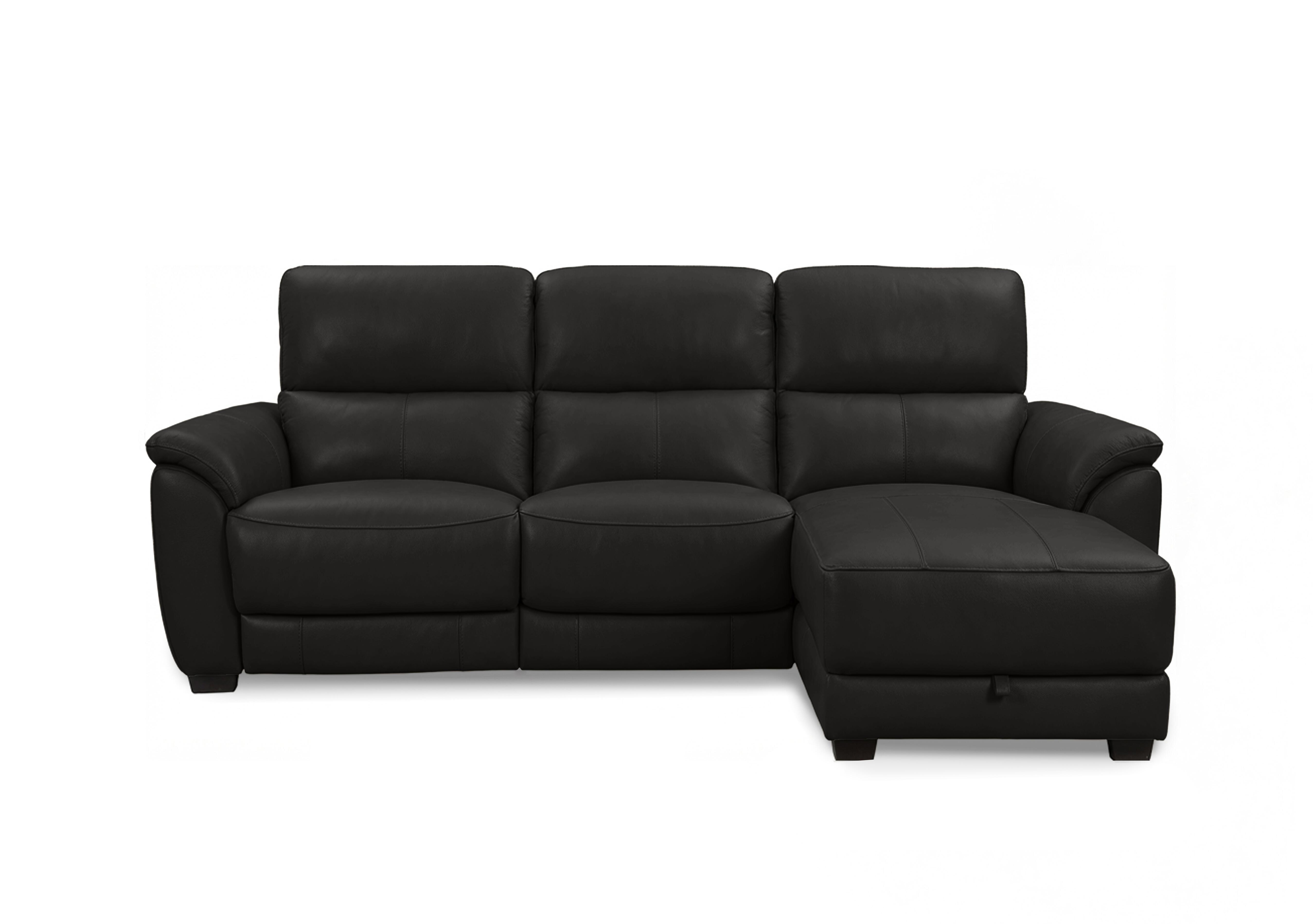 Saffron Leather 3 Seater Sofa with Storage Chaise End in Bv-3500 Black on Furniture Village