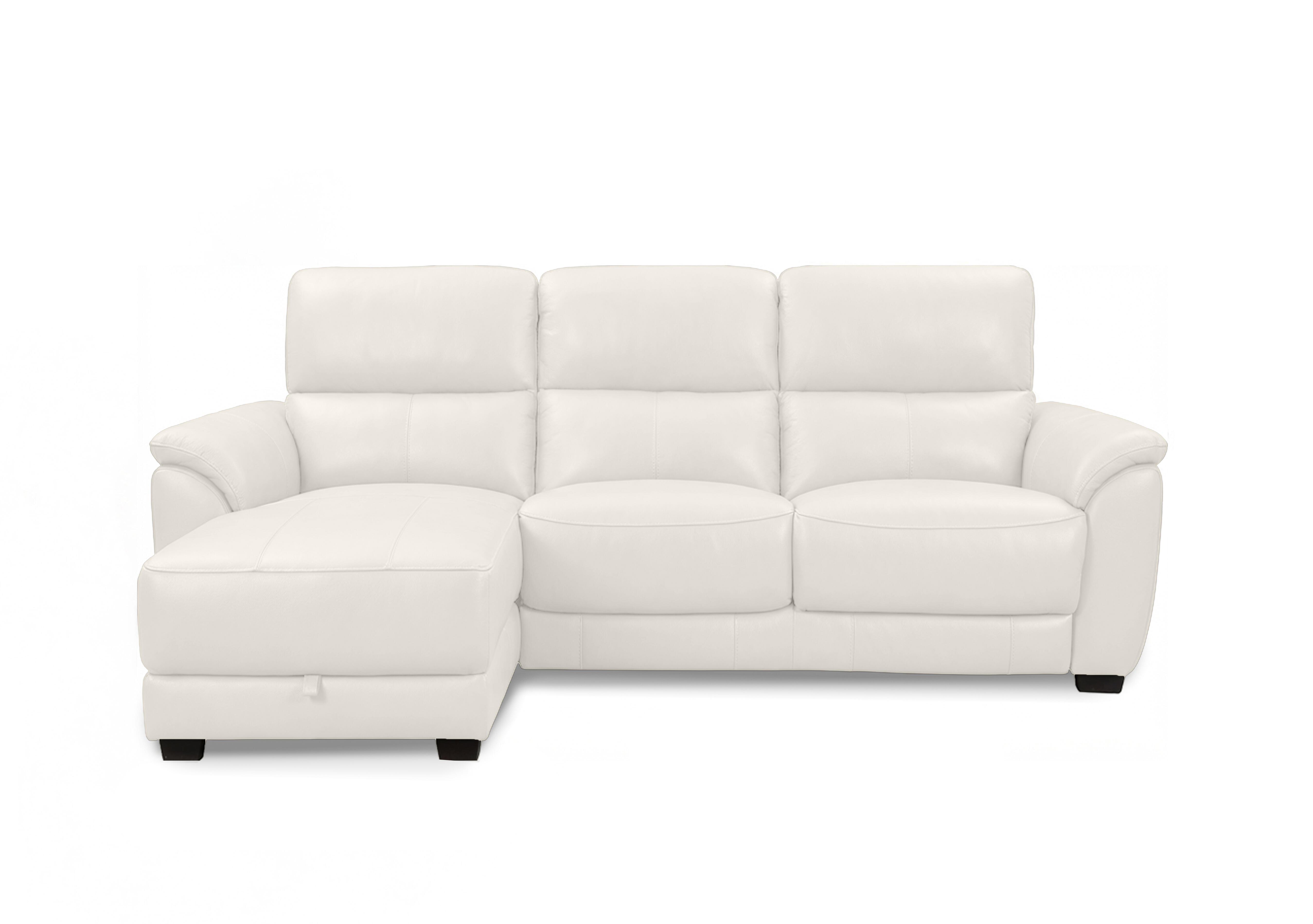 Saffron Leather 3 Seater Sofa with Storage Chaise End in Bv-744d Star White on Furniture Village
