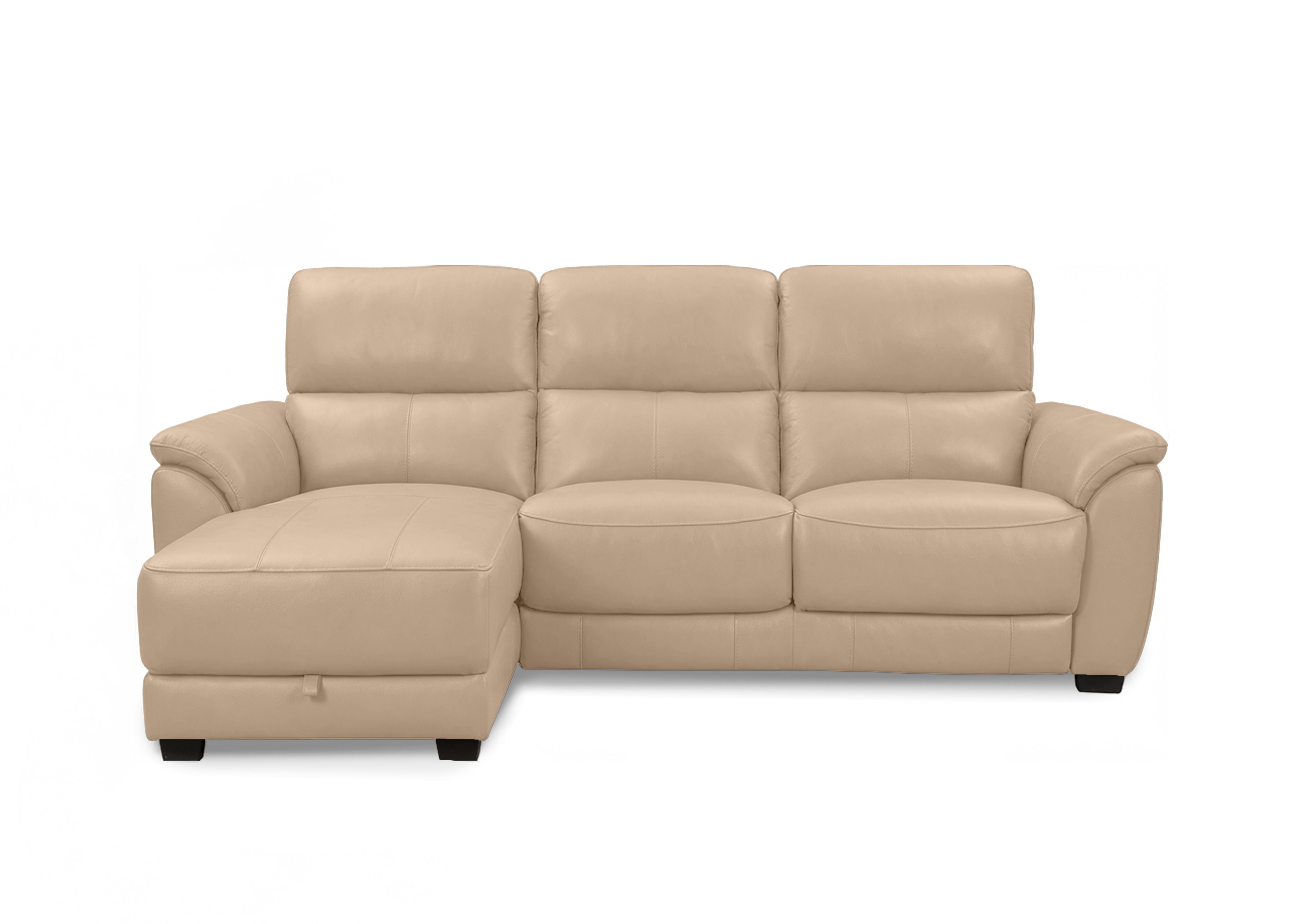 Saffron Leather 3 Seater Sofa with Storage Chaise End in Bv-8475 Nude on Furniture Village