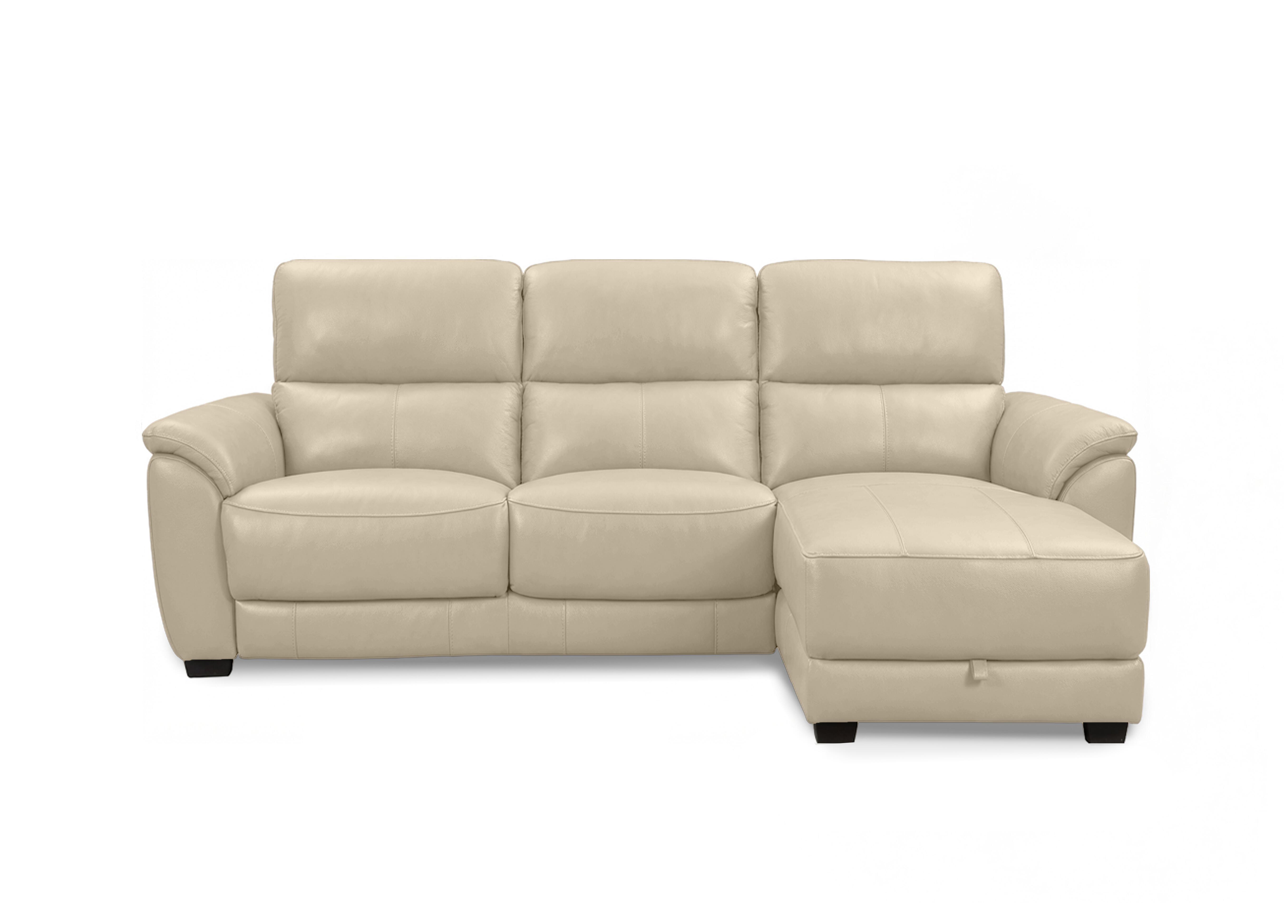 Saffron Leather 3 Seater Sofa with Storage Chaise End in Bv-862c Bisque on Furniture Village