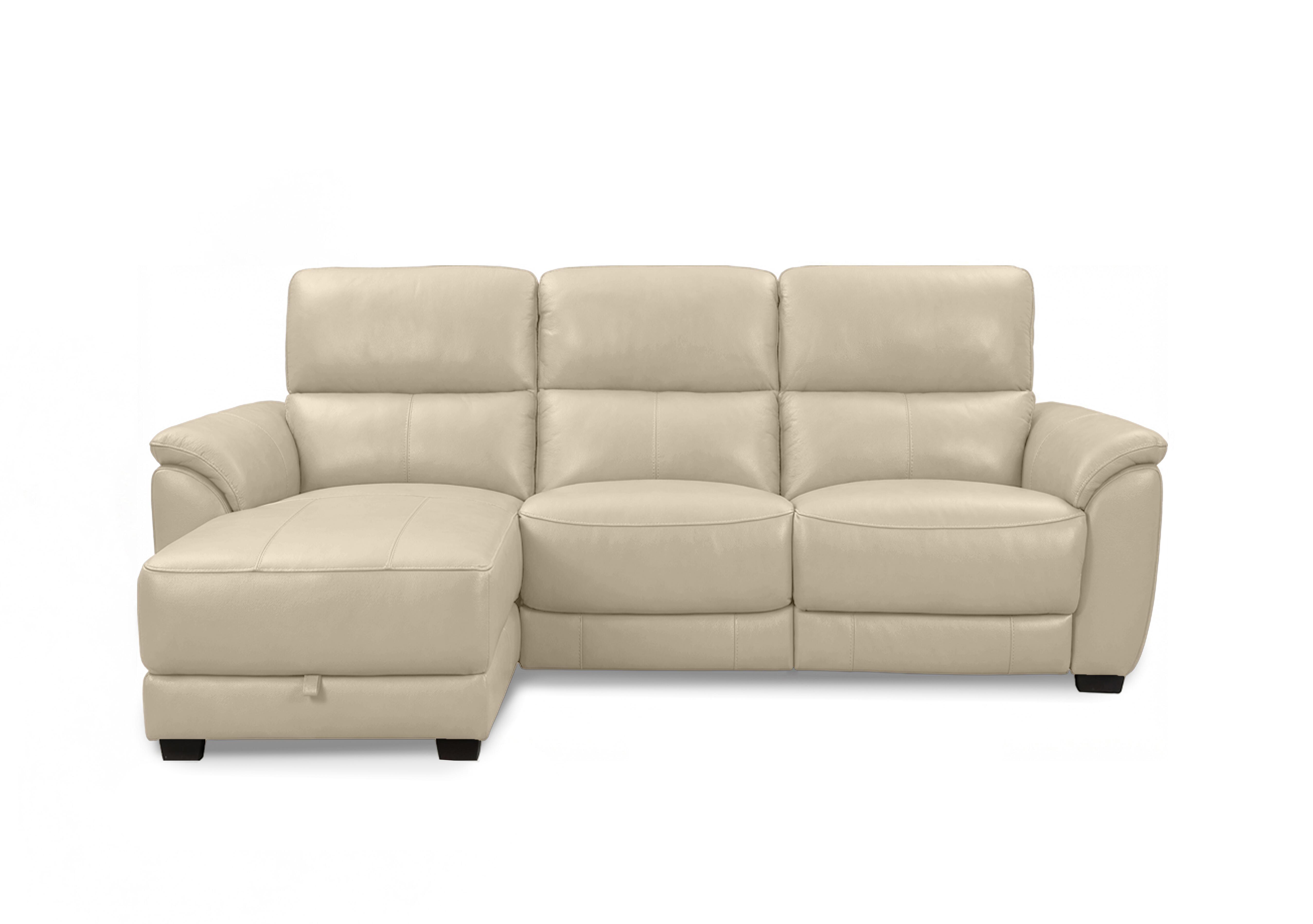 Saffron Leather 3 Seater Sofa with Storage Chaise End in Bv-862c Bisque on Furniture Village