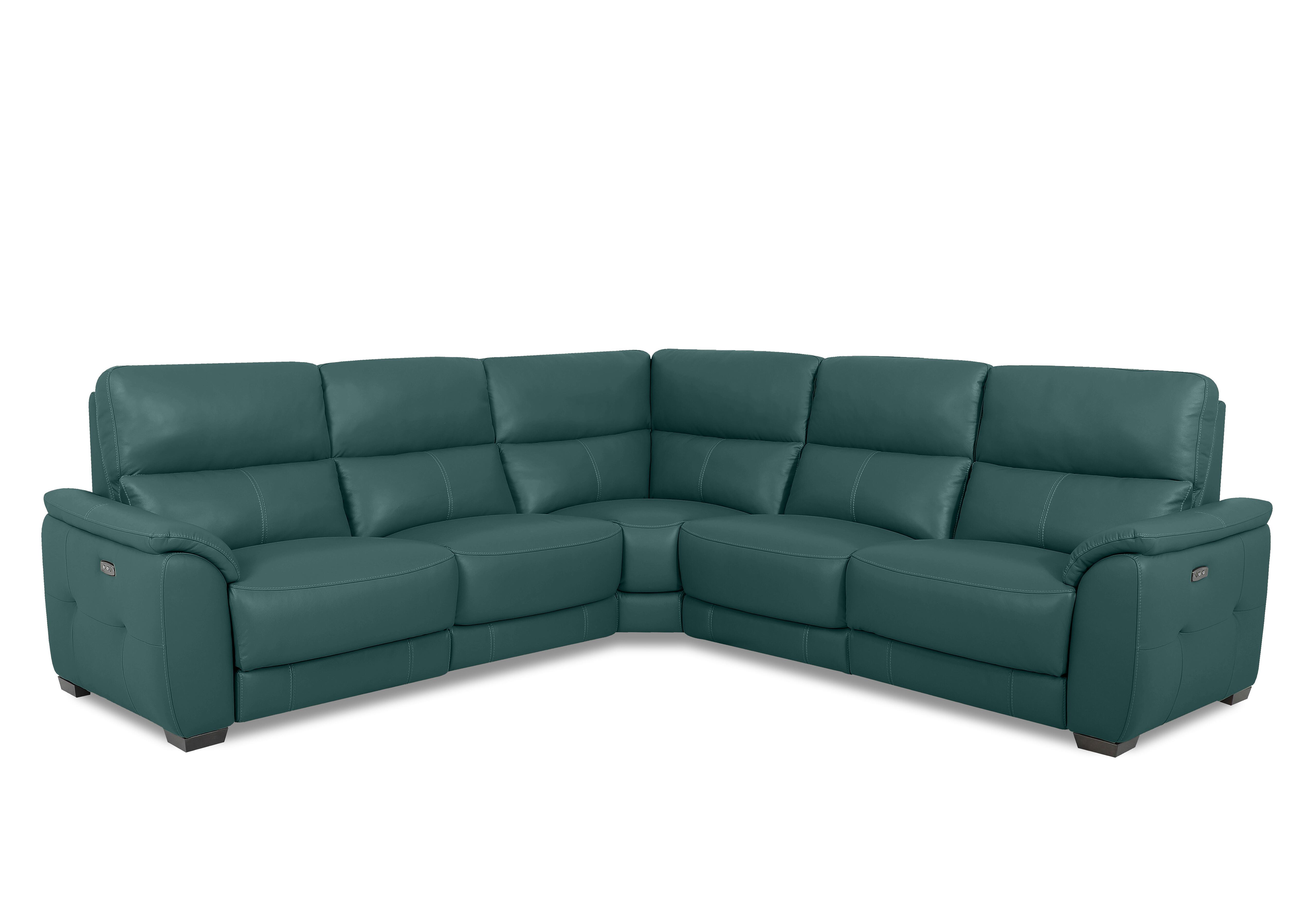 Saffron Large Leather Corner Sofa in Bv-301e Lake Green on Furniture Village