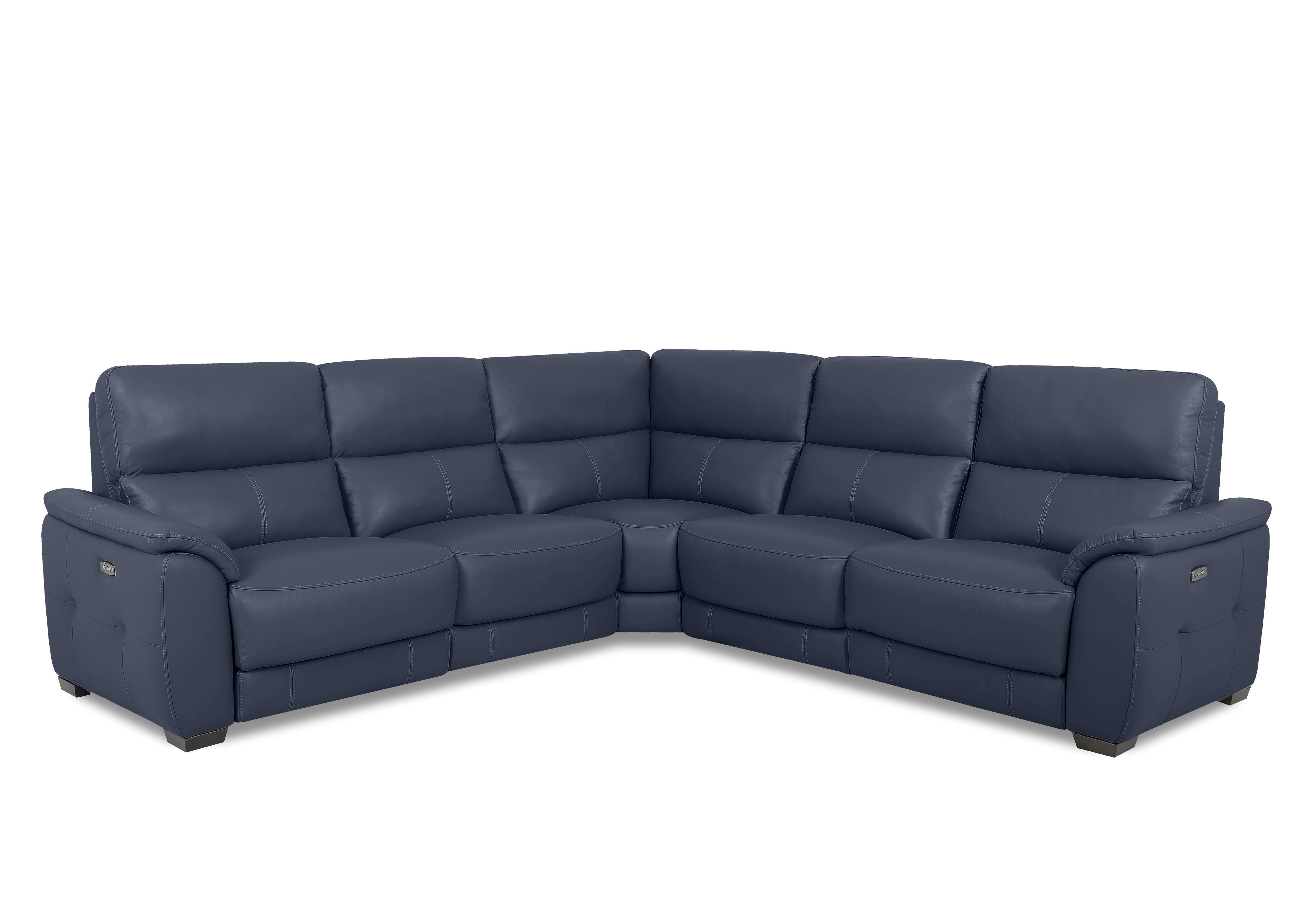 Saffron Large Leather Corner Sofa in Bv-313e Ocean Blue on Furniture Village