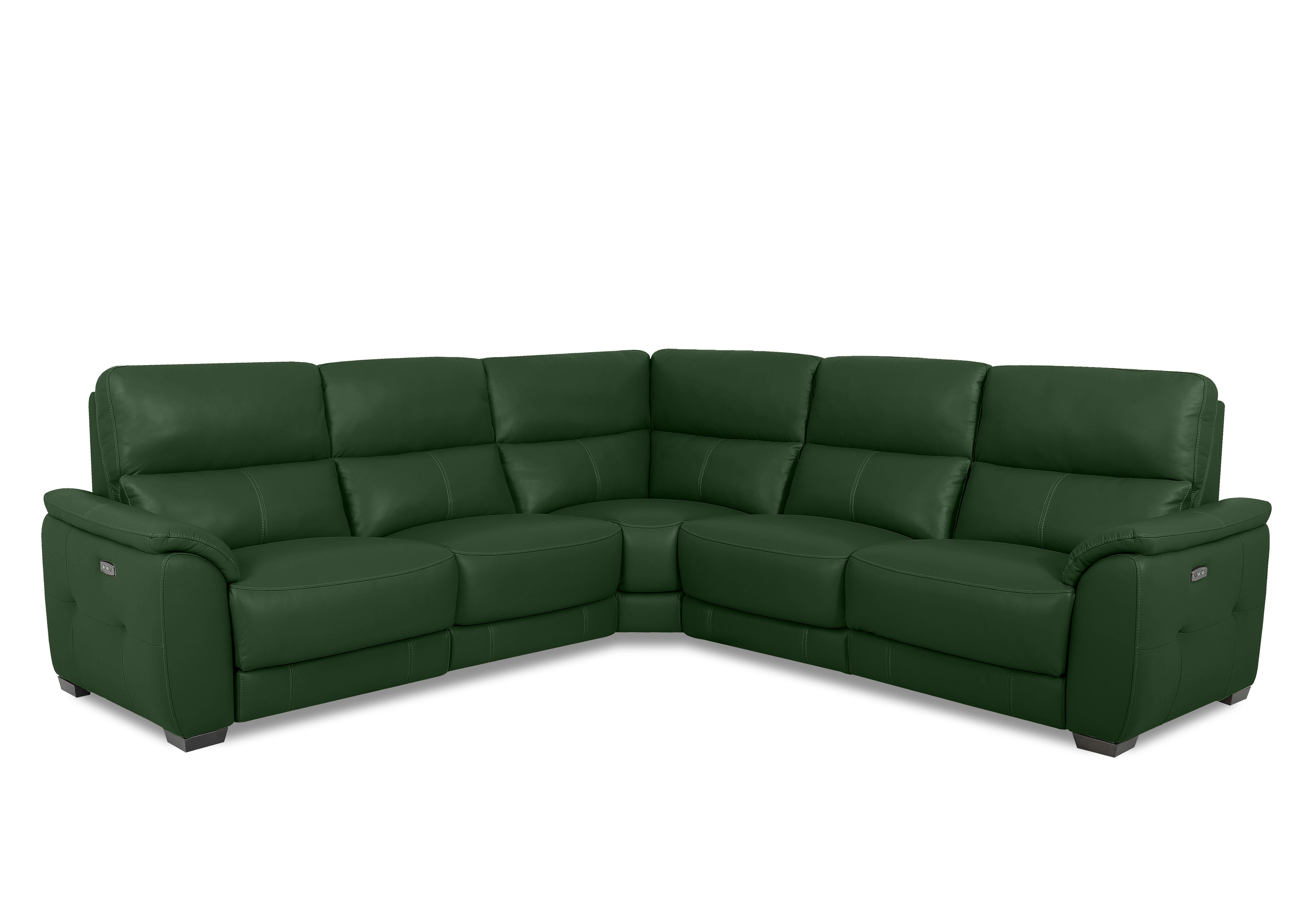 Saffron Large Leather Corner Sofa in Bv-371e Chive Green on Furniture Village