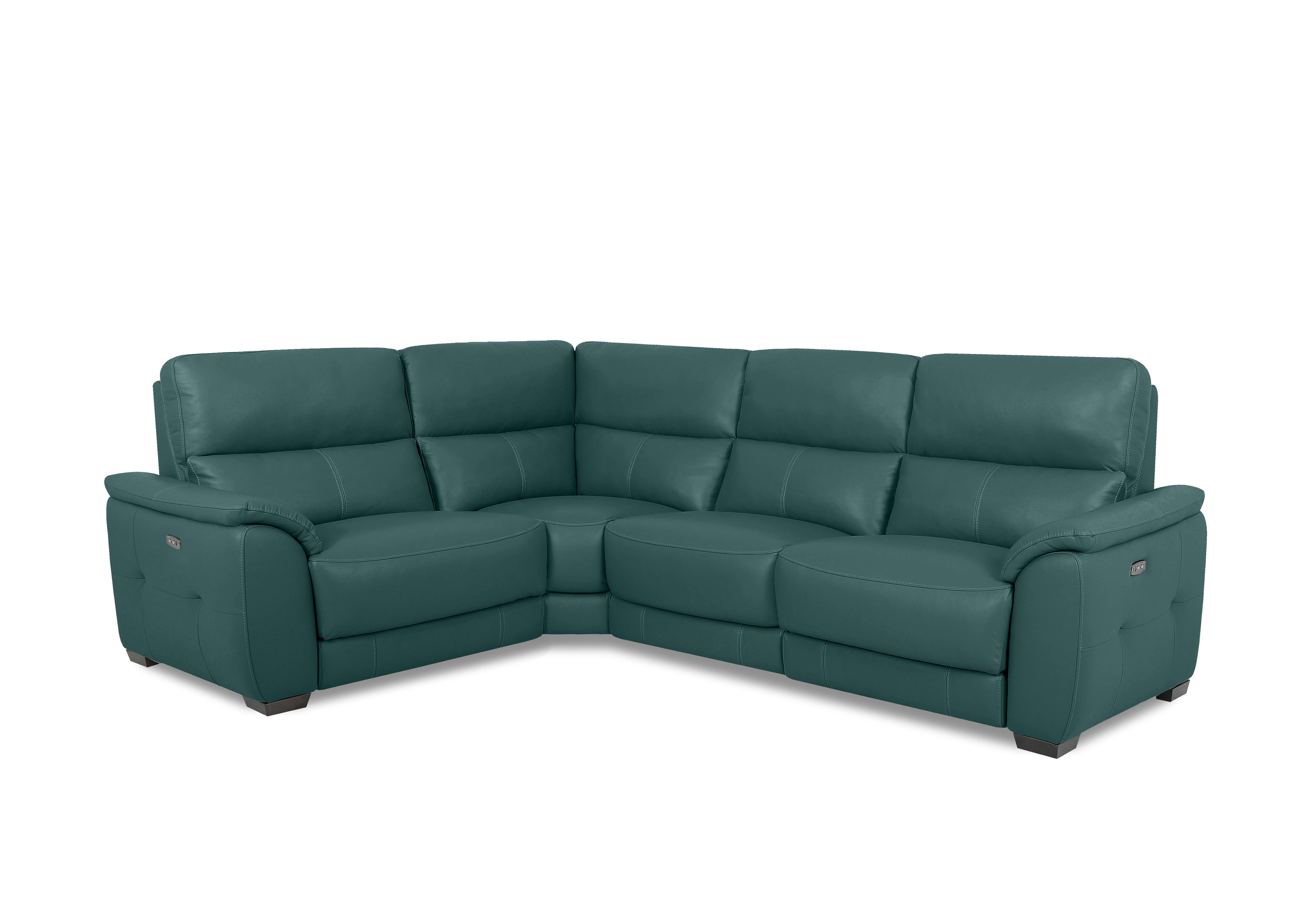 Saffron Small Leather Corner Sofa in Bv-301e Lake Green on Furniture Village