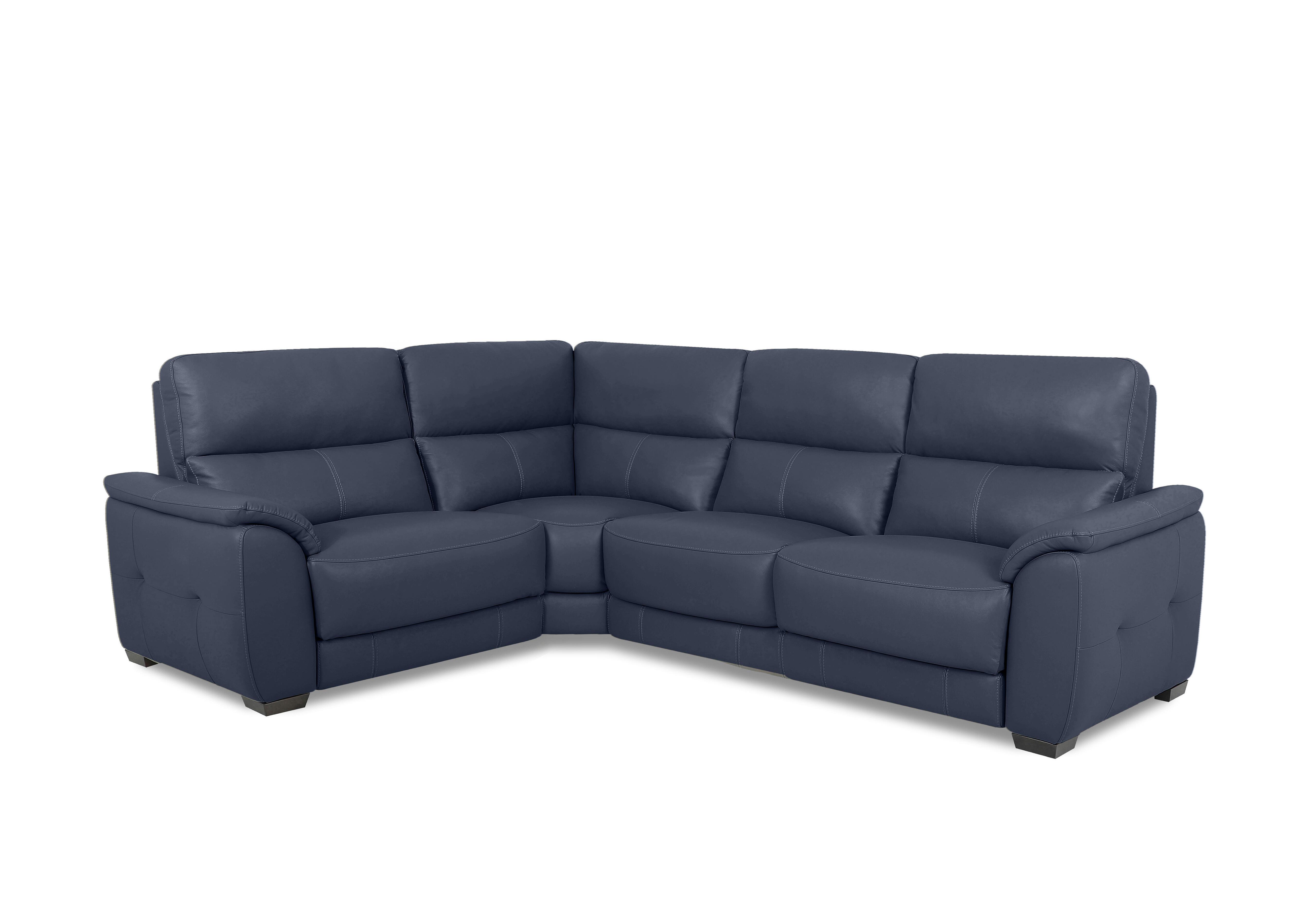 Saffron Small Leather Corner Sofa in Bv-313e Ocean Blue on Furniture Village