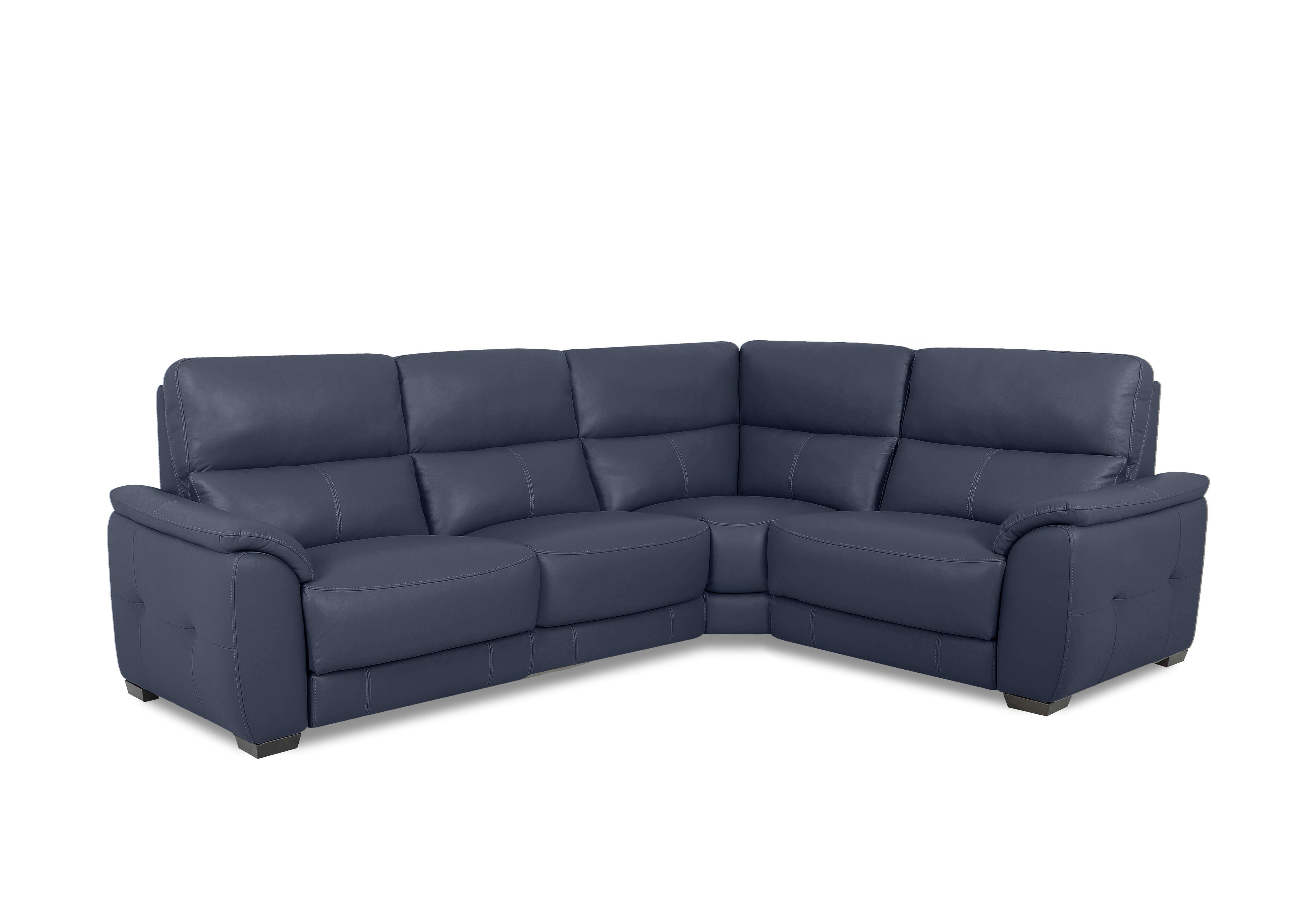 Saffron Small Leather Corner Sofa in Bv-313e Ocean Blue on Furniture Village