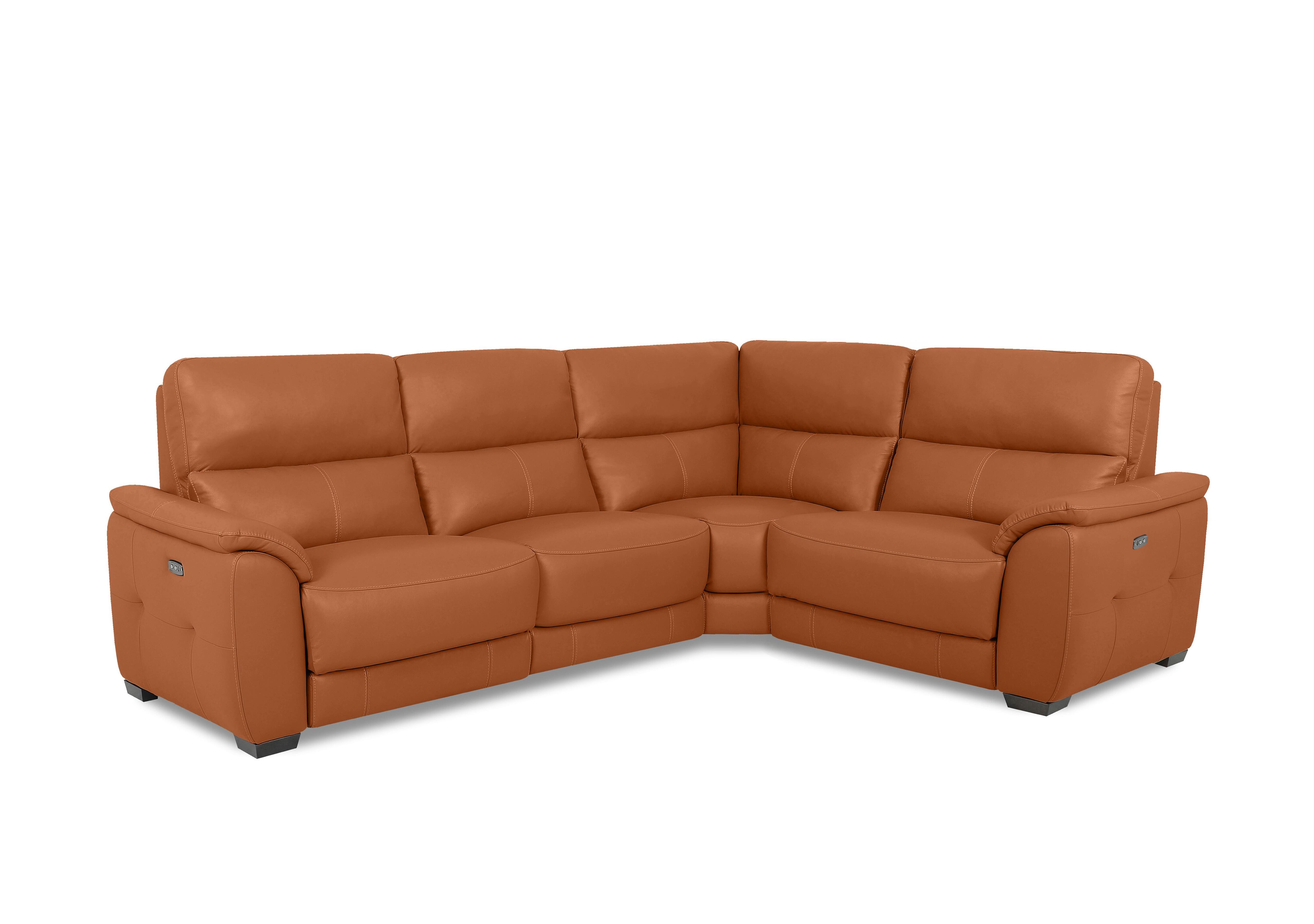 Saffron Small Leather Corner Sofa in Bv-334e Pecan Brown on Furniture Village