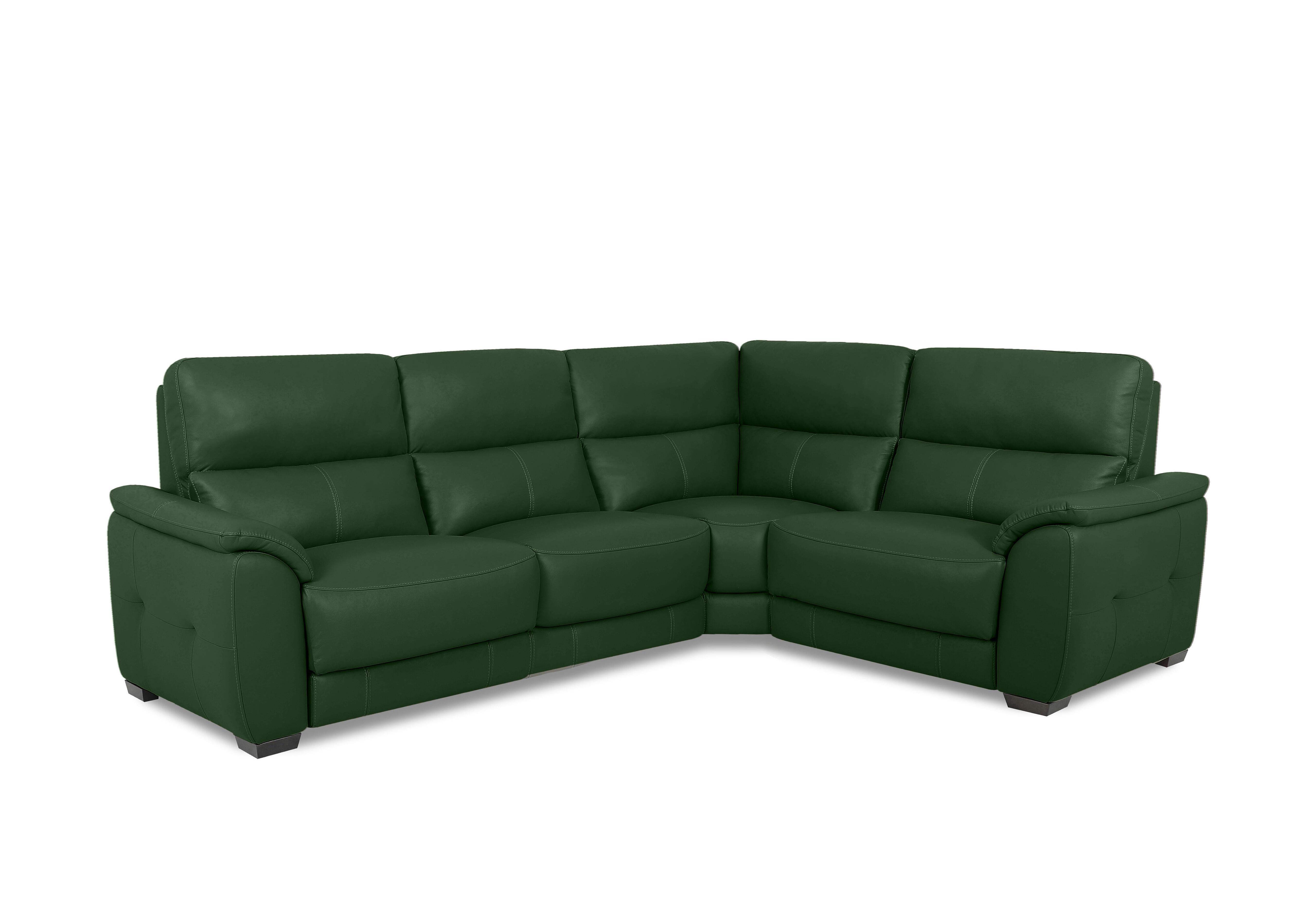 Saffron Small Leather Corner Sofa in Bv-371e Chive Green on Furniture Village